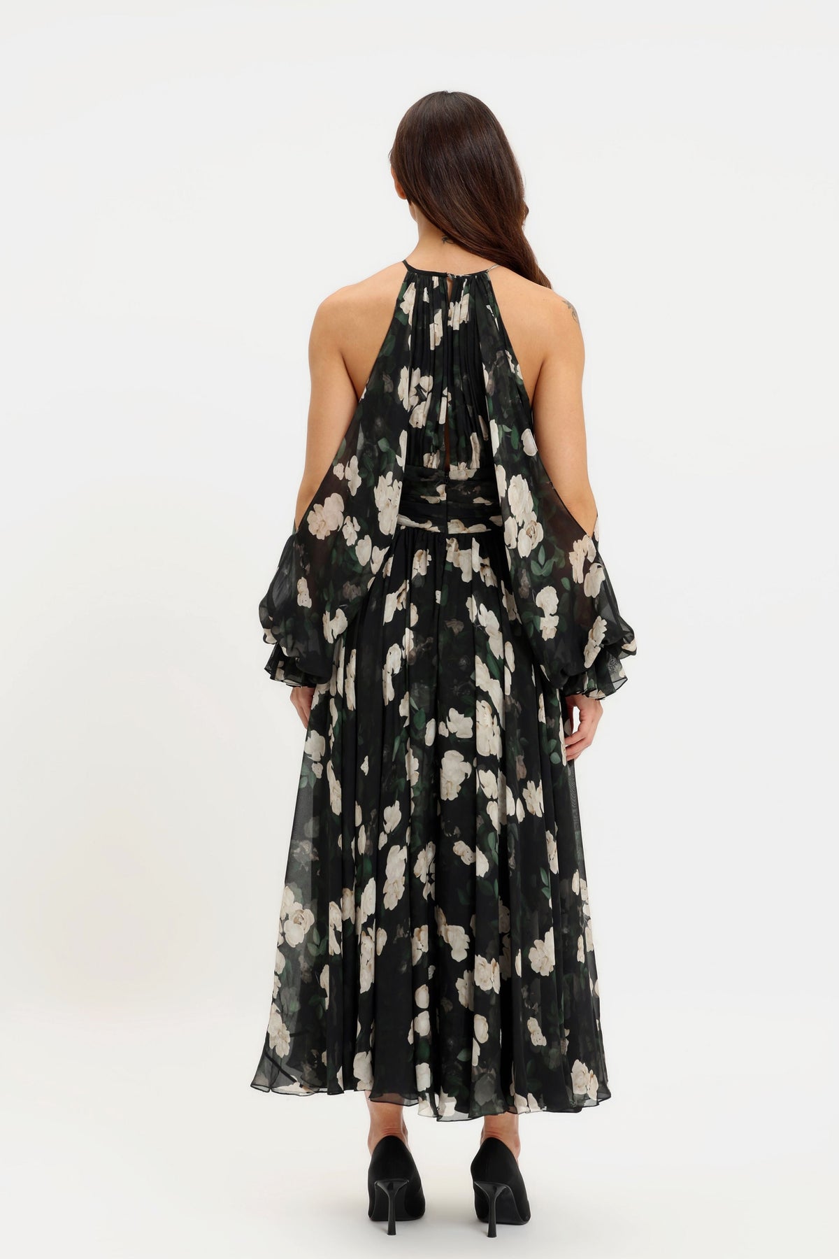 Chiffon Halter Neck Midi Dress