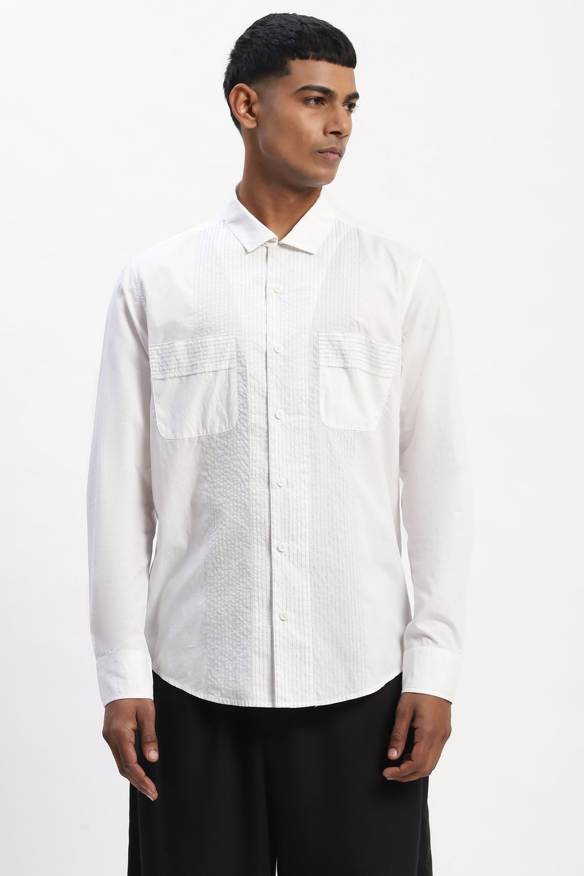 White Engineered Trapunto Shirt