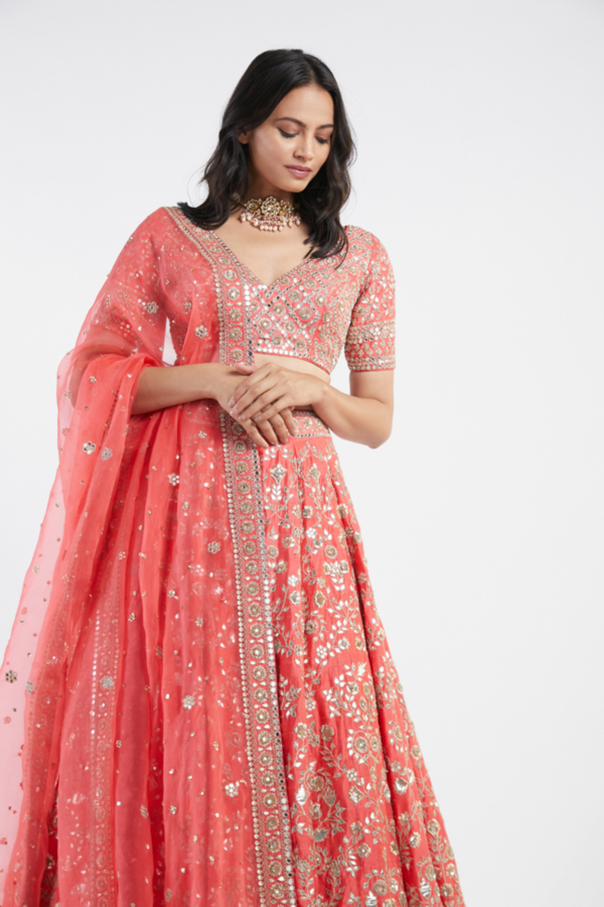 Red embroidered lehenga set
