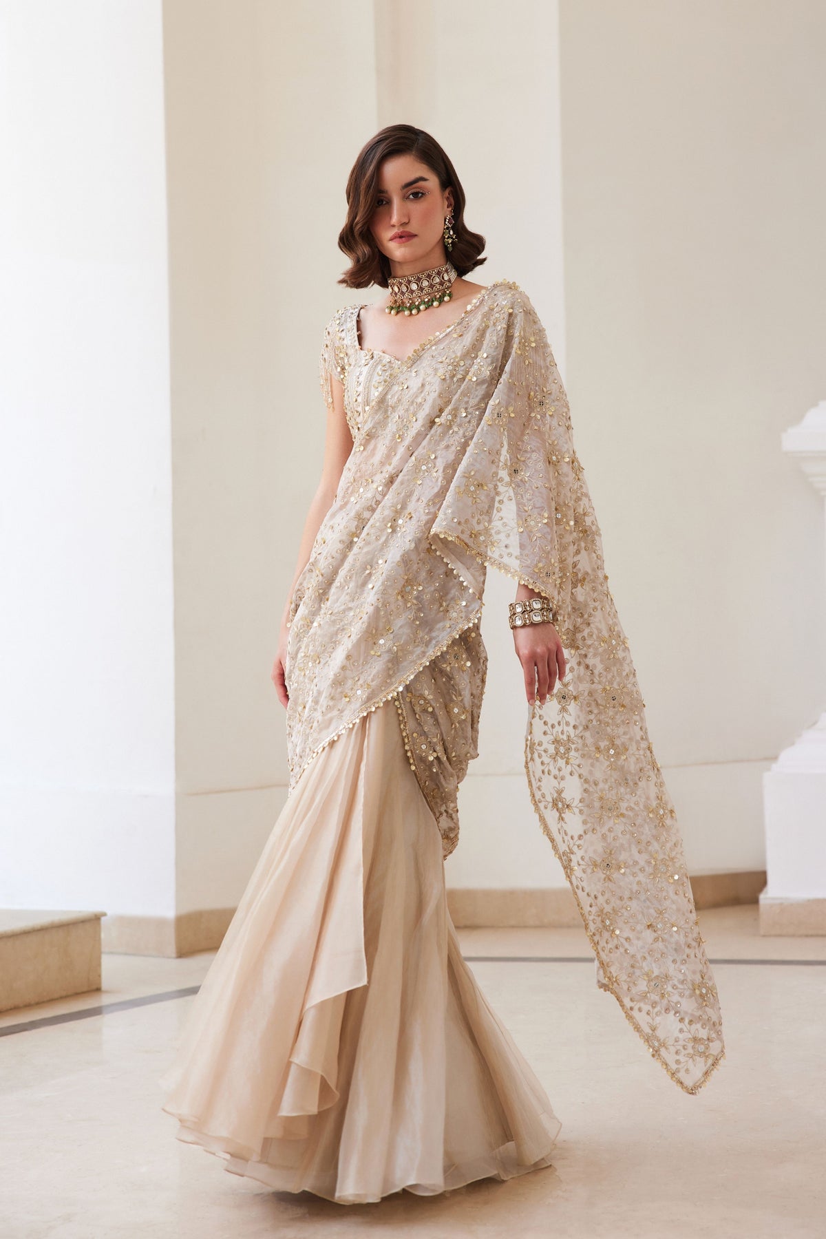 Tissue Pre-drape Saree