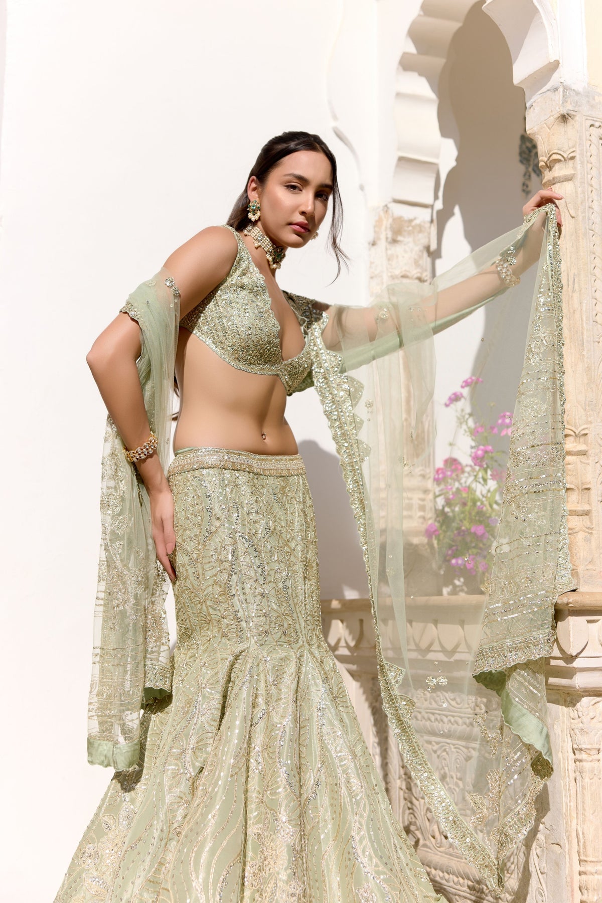 Sage Fish Cut Lehenga Set