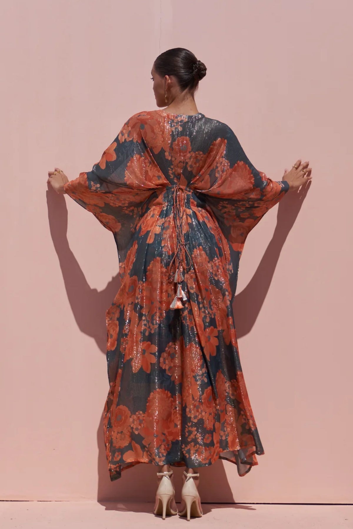 Navy Moroccan Shimmer Belt Kaftan