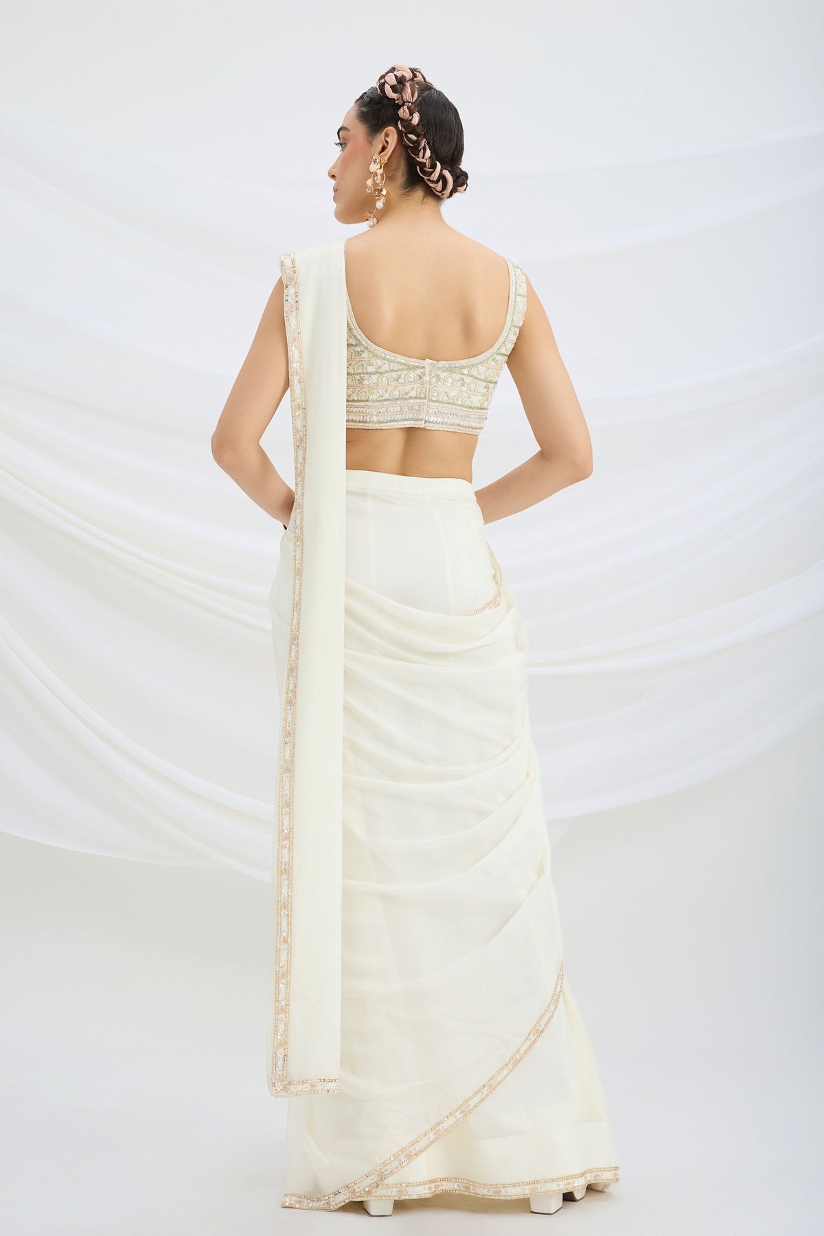 Off White Drape Saree Set