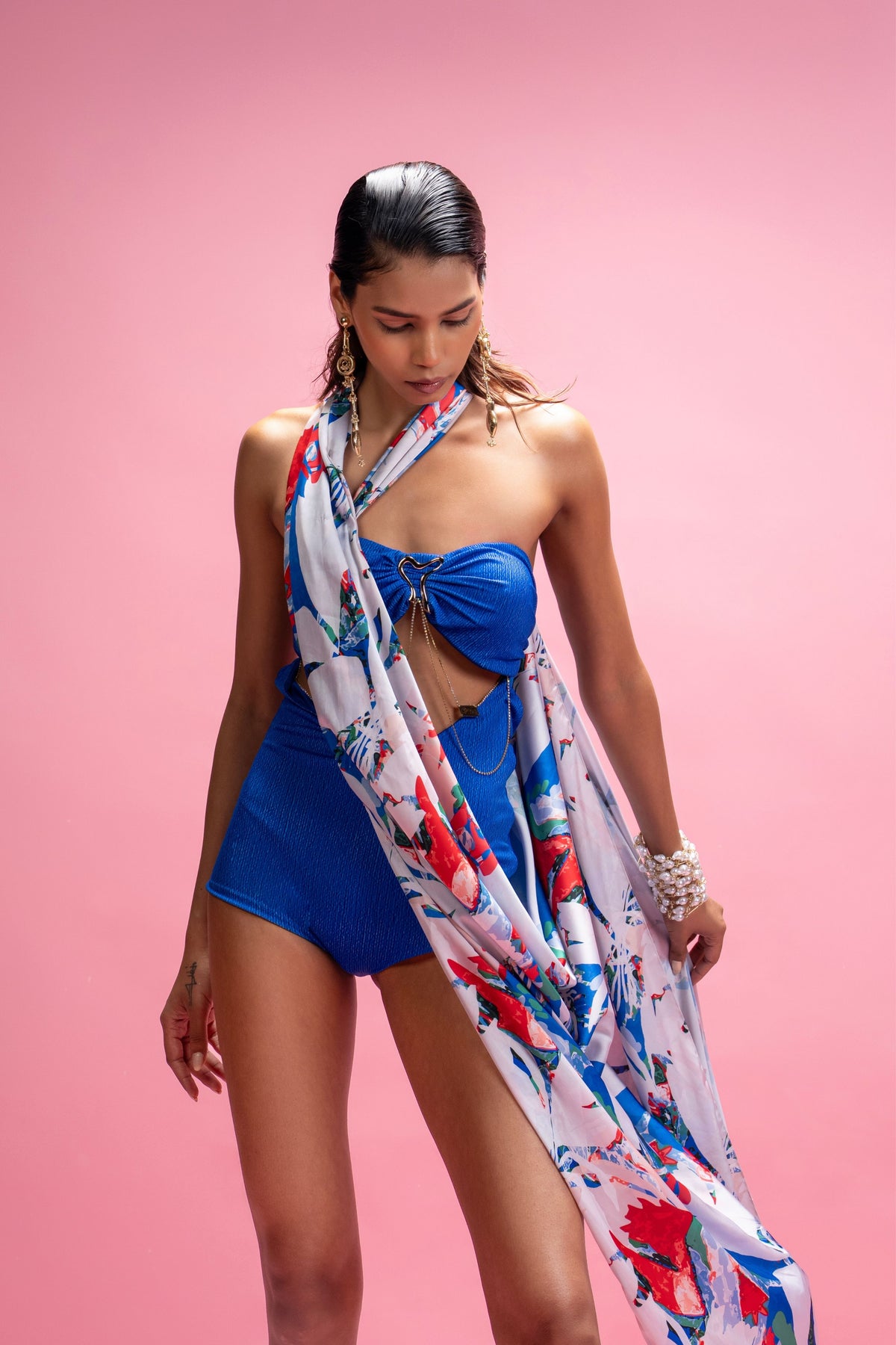 Bodysuit With Draped Cover-Up