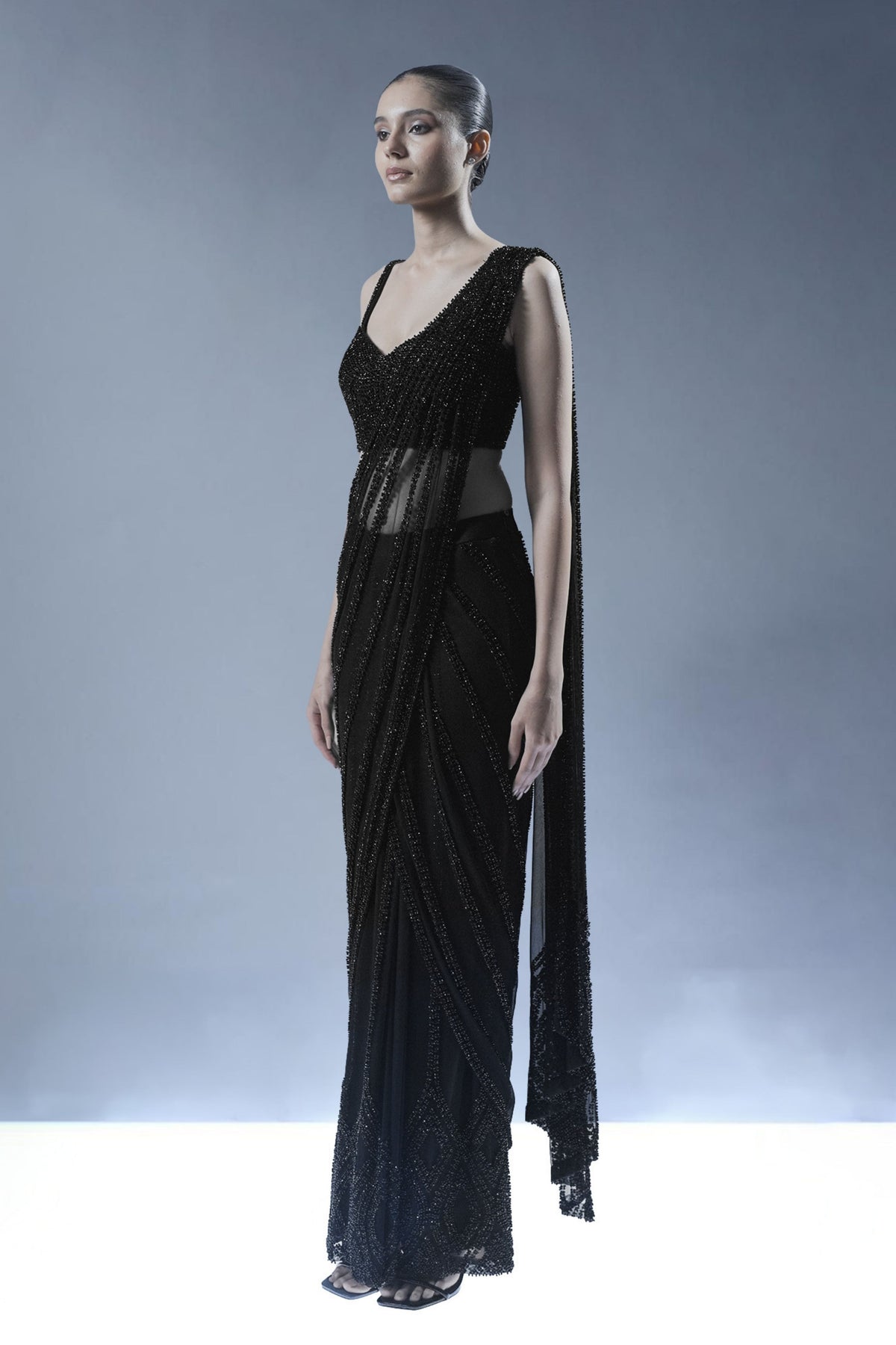Midnight Opulence Pre-Stitched Saree