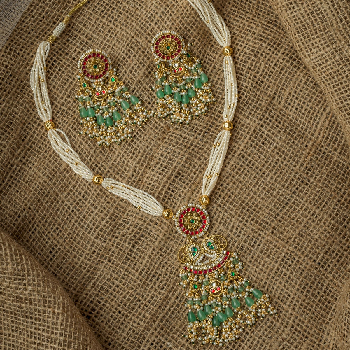 Green Polki Necklace Set