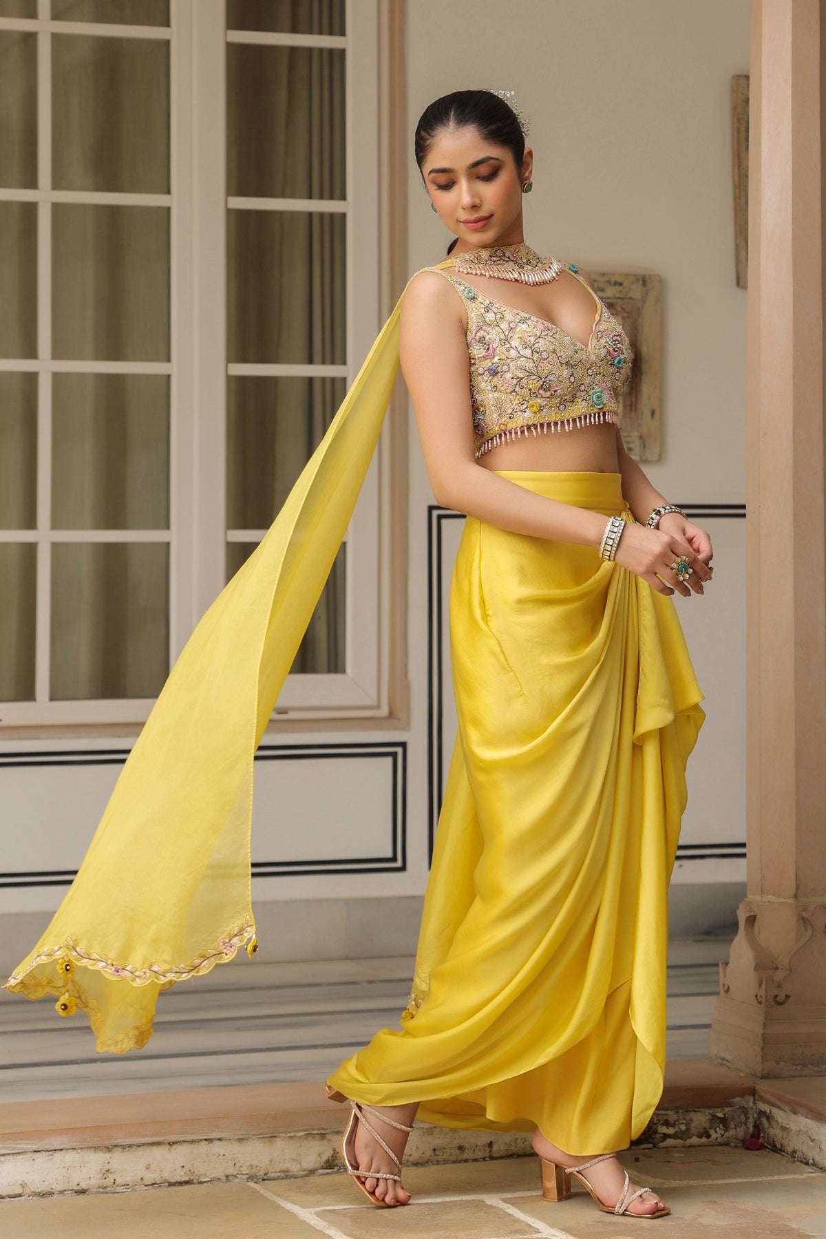 Gulzar Heavy Chocker Neck Drape Skirt Set