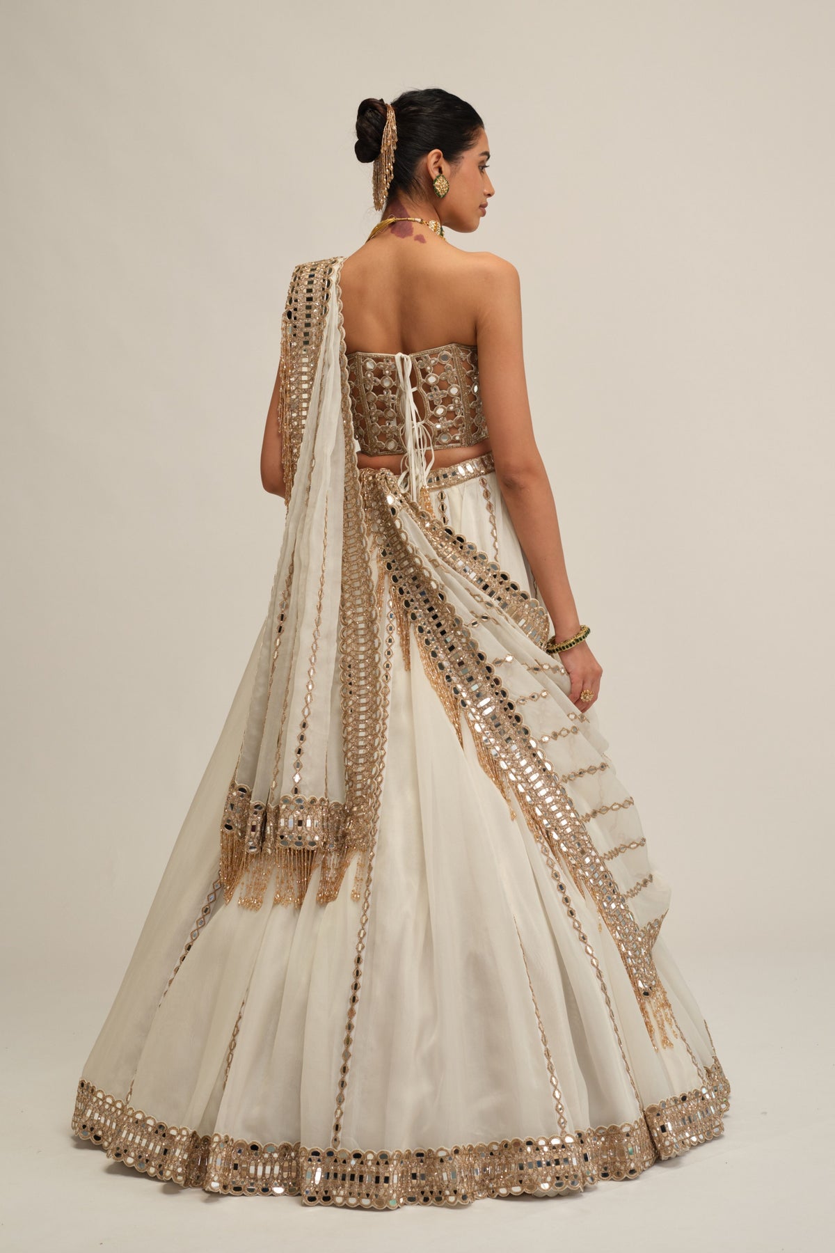 Off White Embroidered Lehenga Set