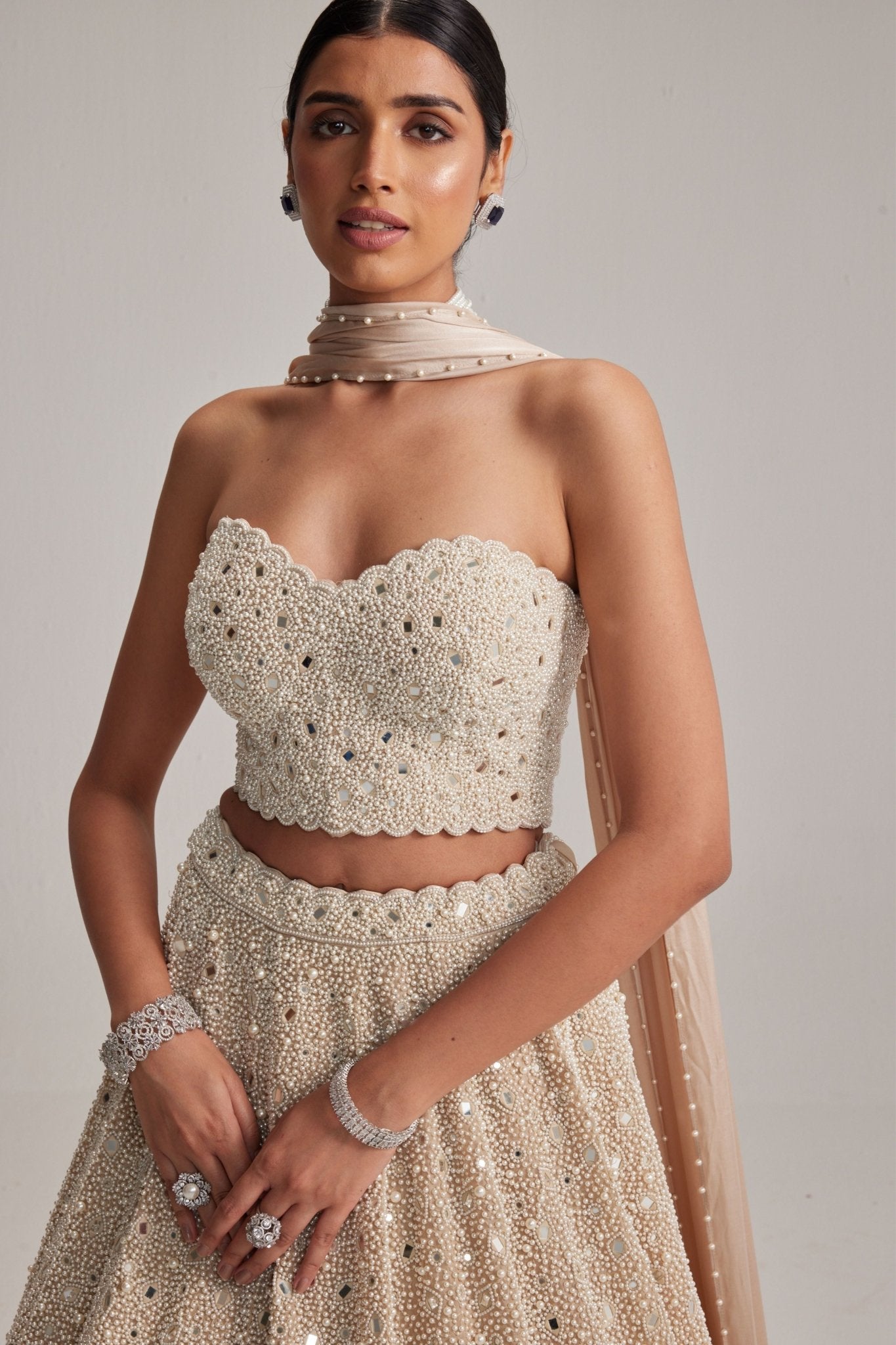 Pearl Corset Lehenga Set With Stole - Vvani by Vani Vats - Elahe