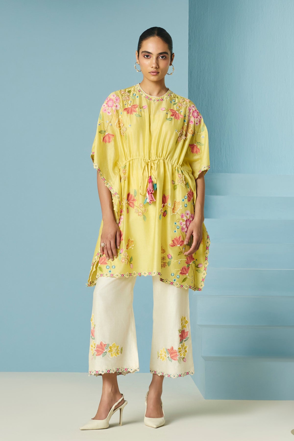 Butter Yellow Embroidered Kaftan
