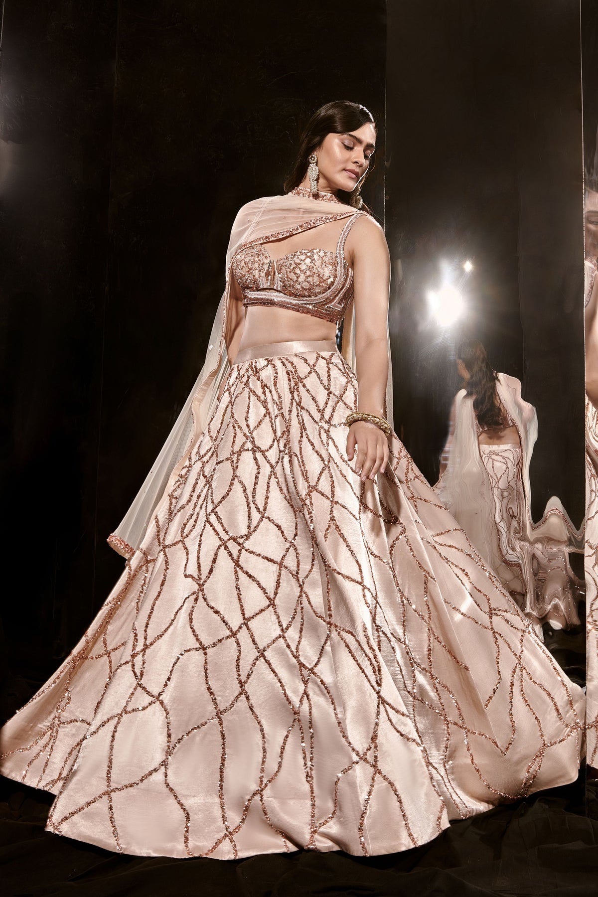 Beige Embroidered Lehenga Set