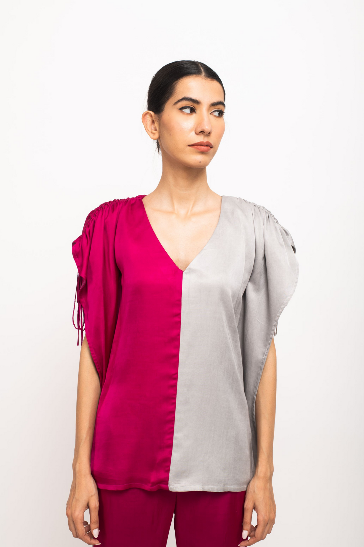 Wine and Grey Kaftan Top Set