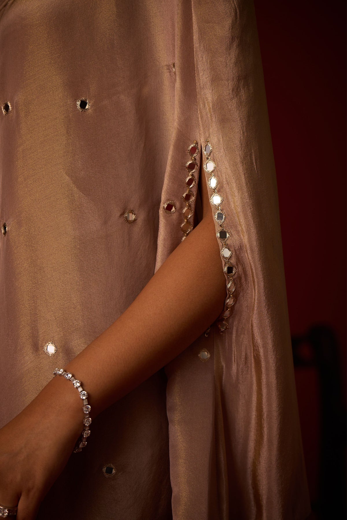 Antique Silver Mirror Work Round Cape Set