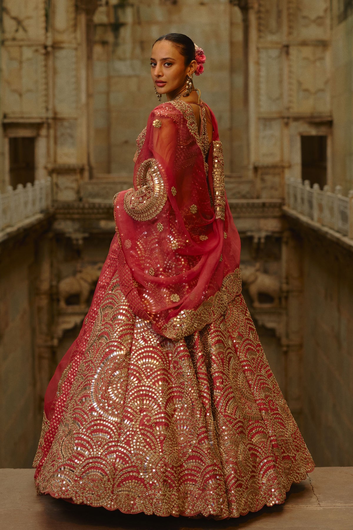 Rust Mirror Lehenga Set