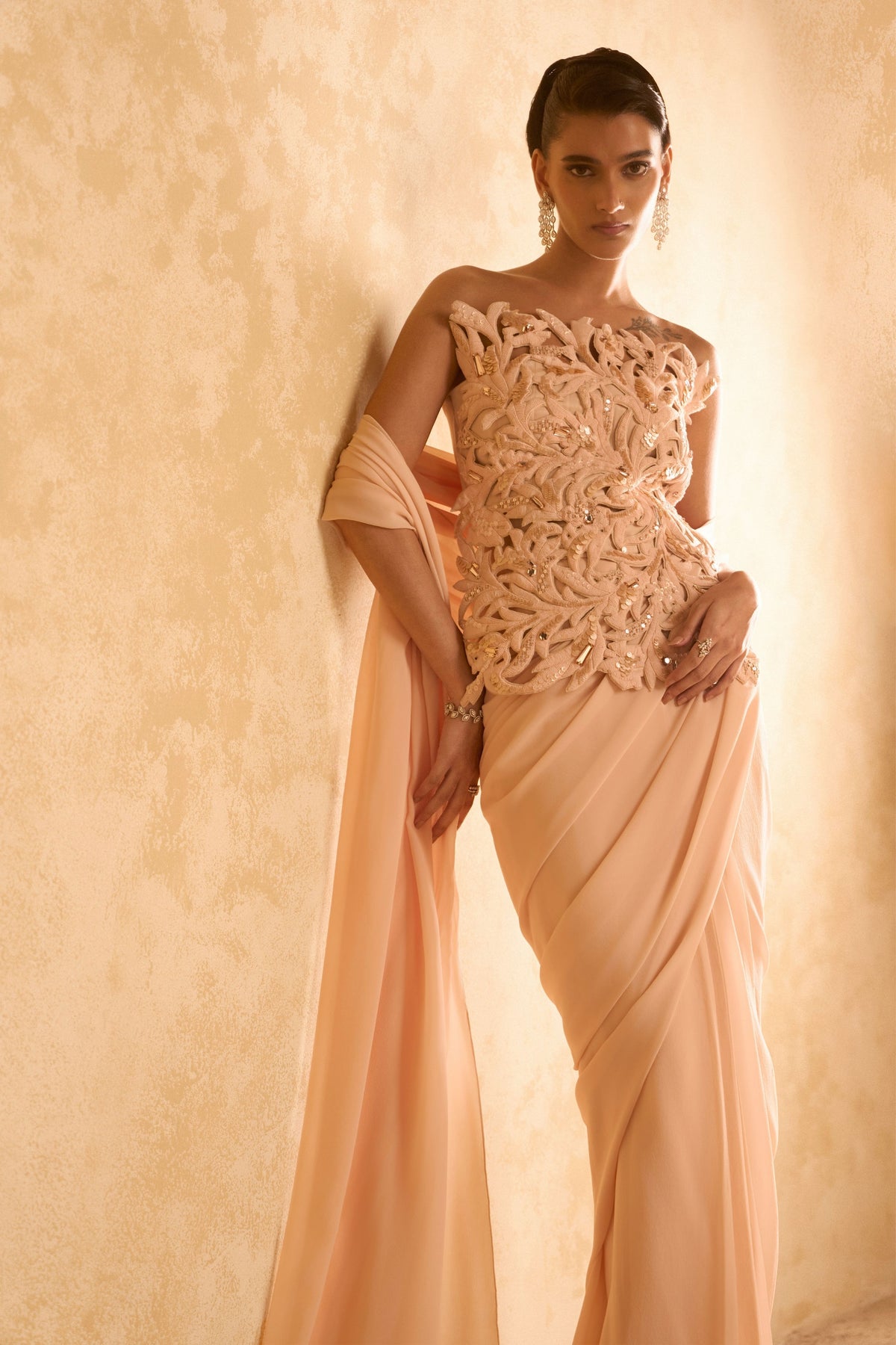 Clarete Draped Saree Set