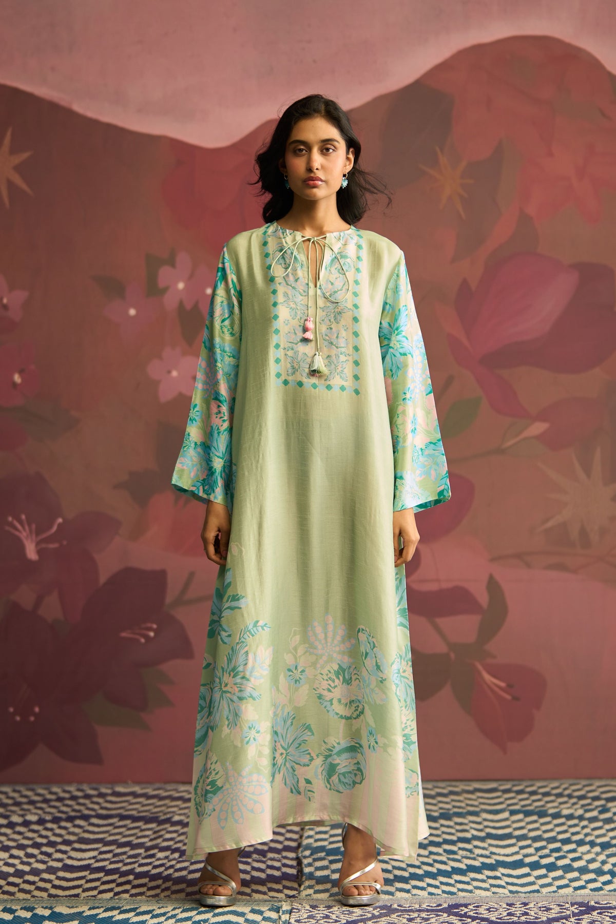 Mint Green Sage Bloom Kaftan