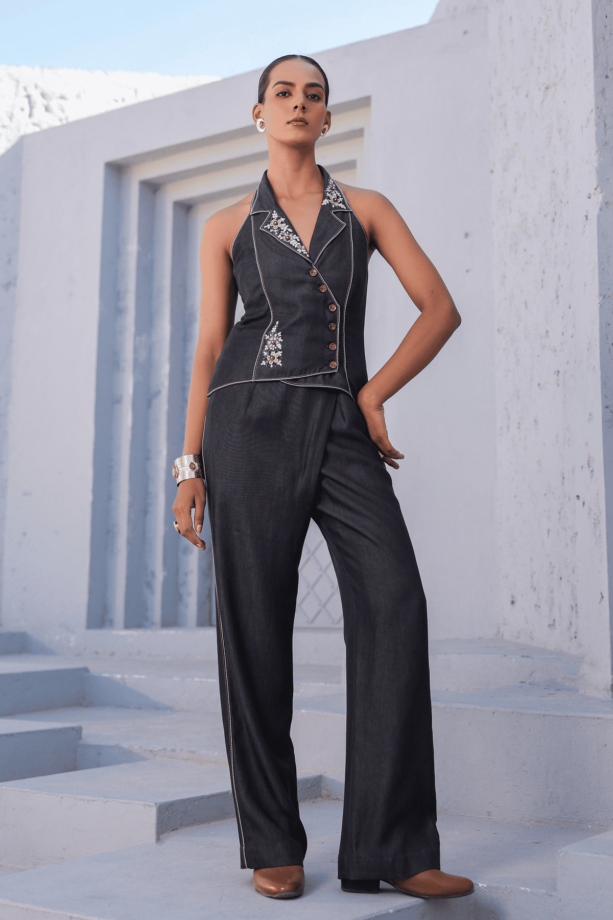 Azure Halter Neck Co-ord Set in Black