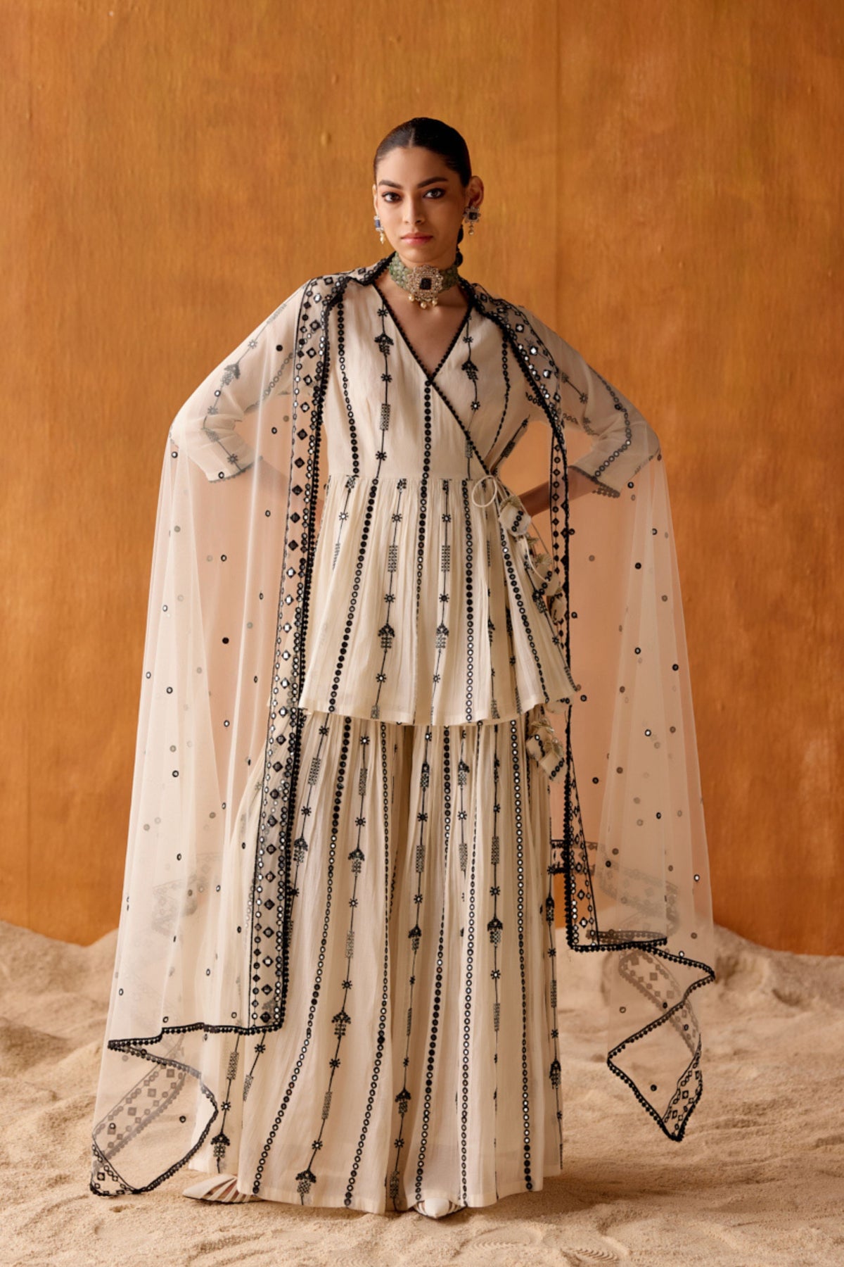 Black &amp; White Criss Cross Sharara Set