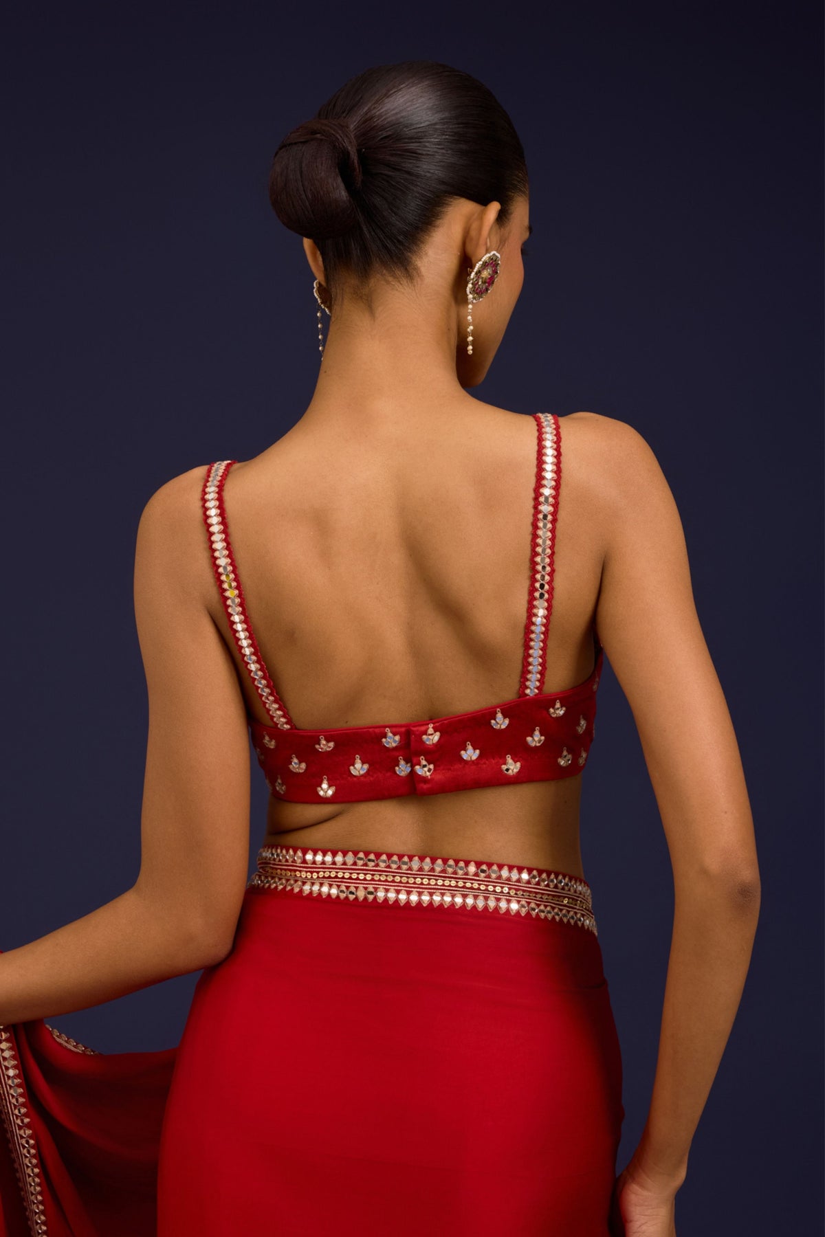 Pink Embroidered Net Saree Set