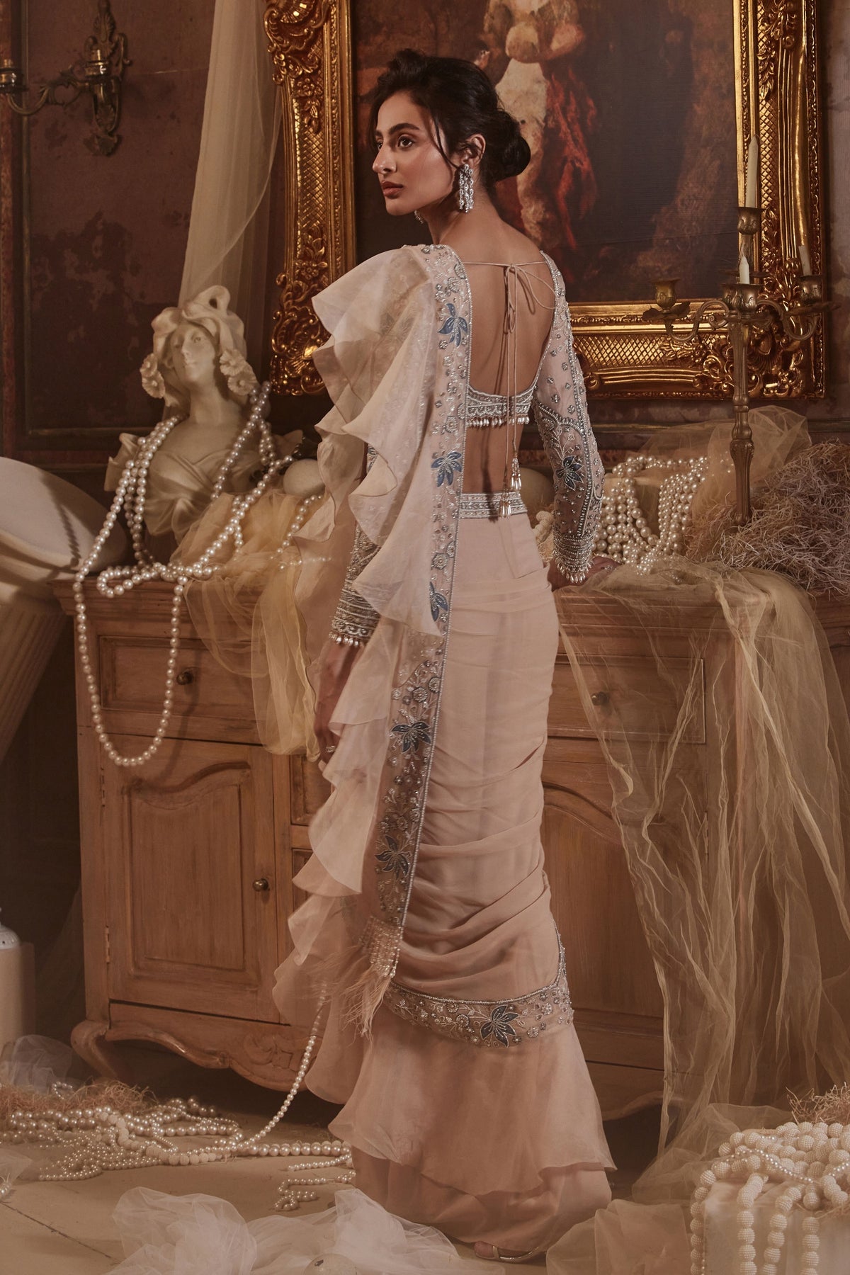 Adileh Peach Draped Saree