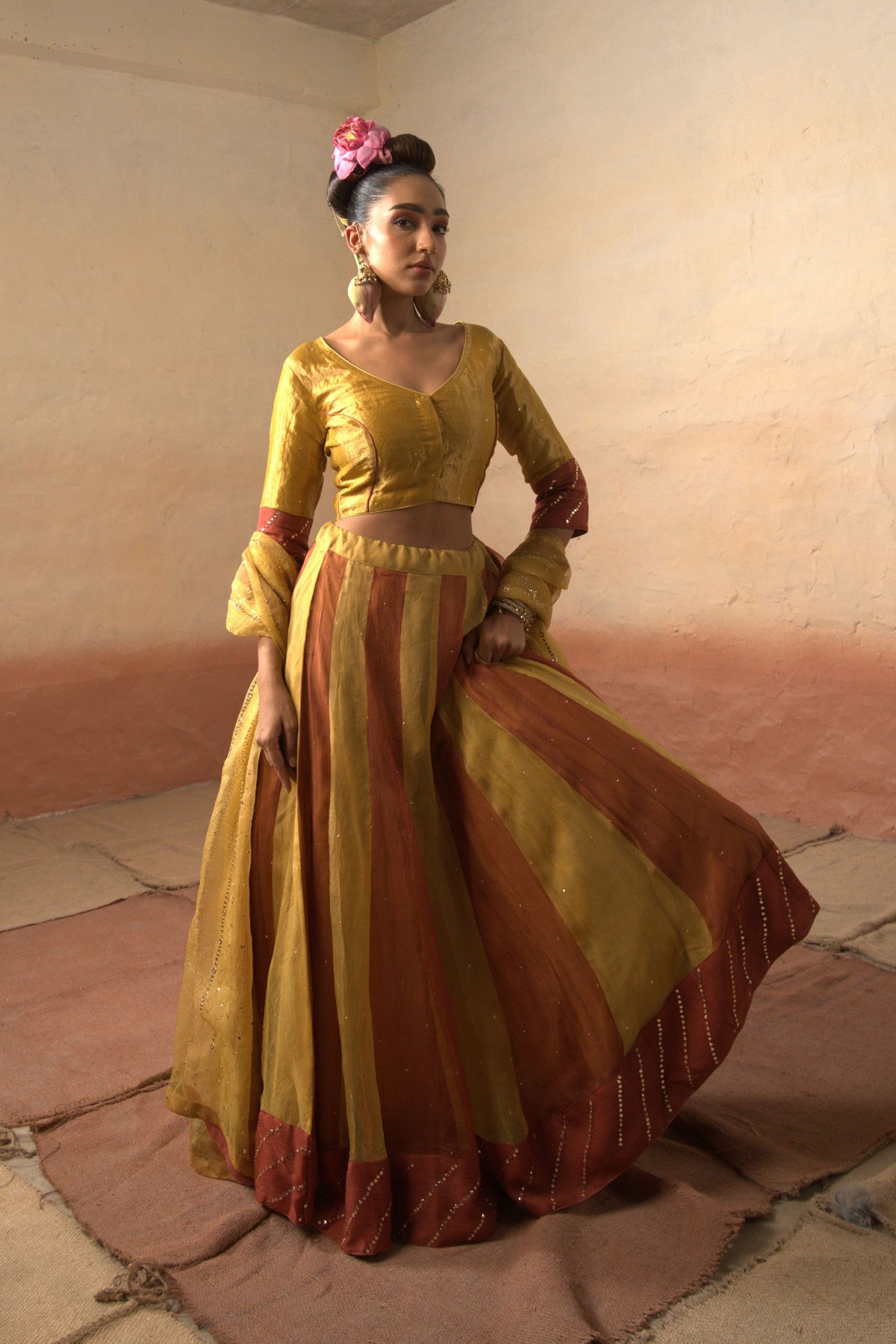 Multicolour Tissue Lehenga