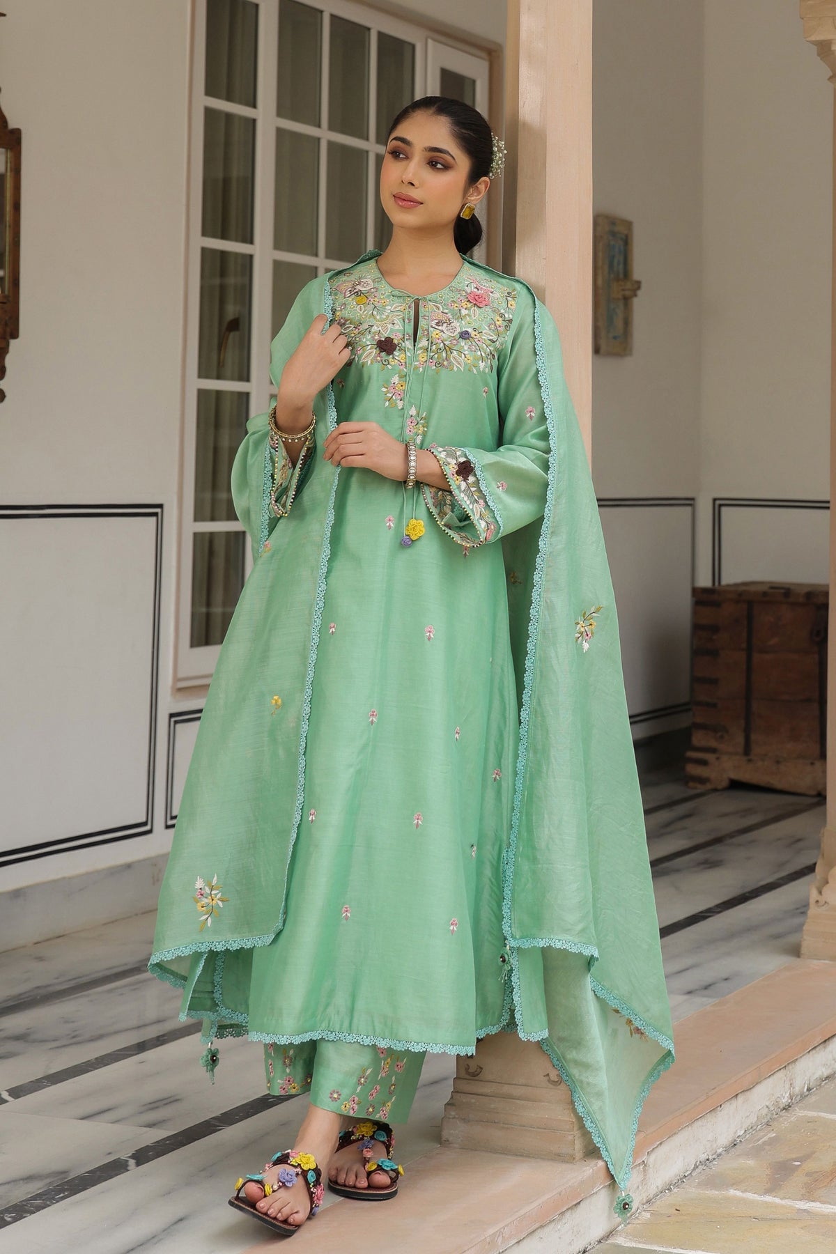 Gulzar Green Choker Neck Kurta Set