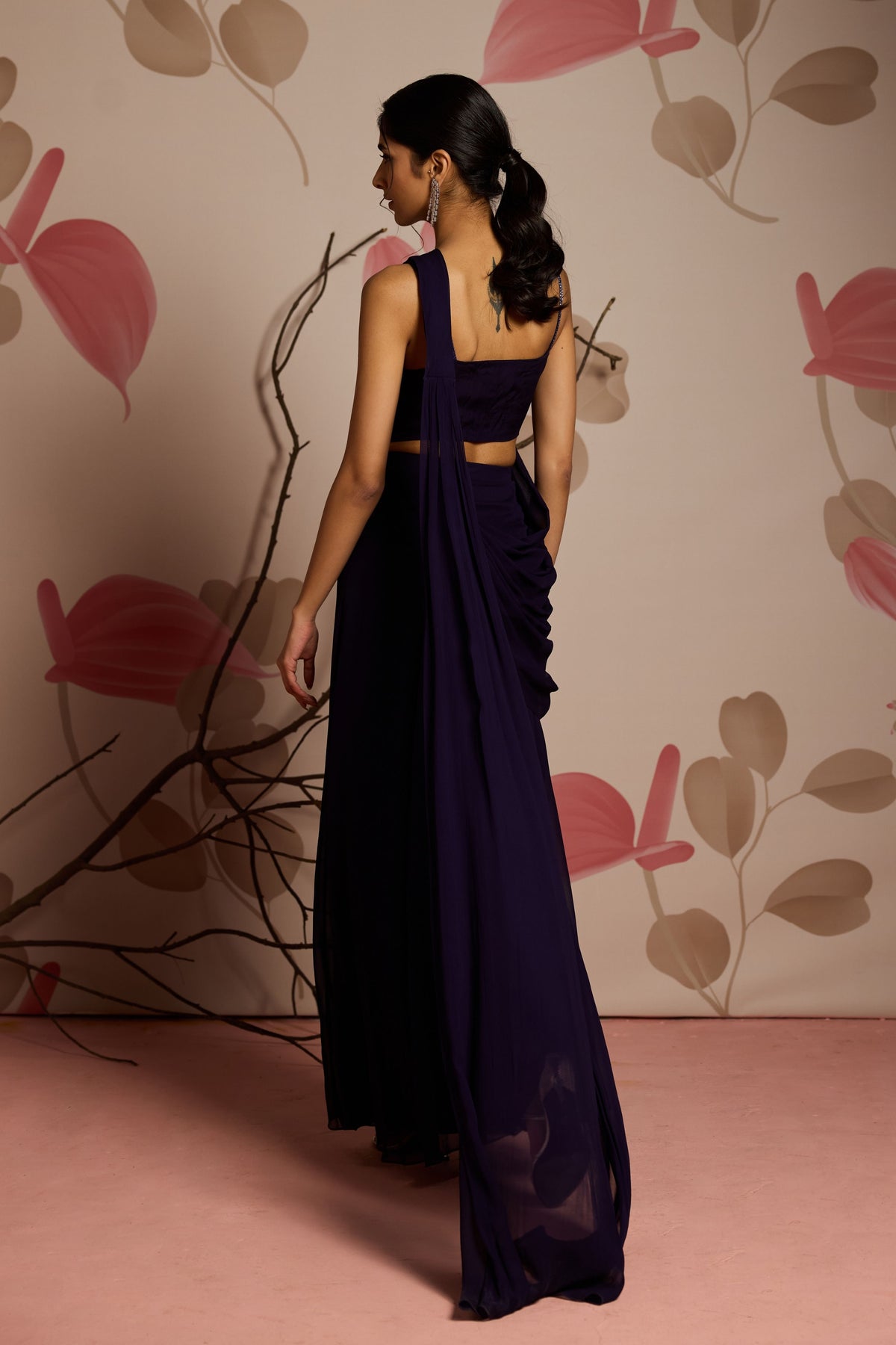 Lavender Drape Saree Set