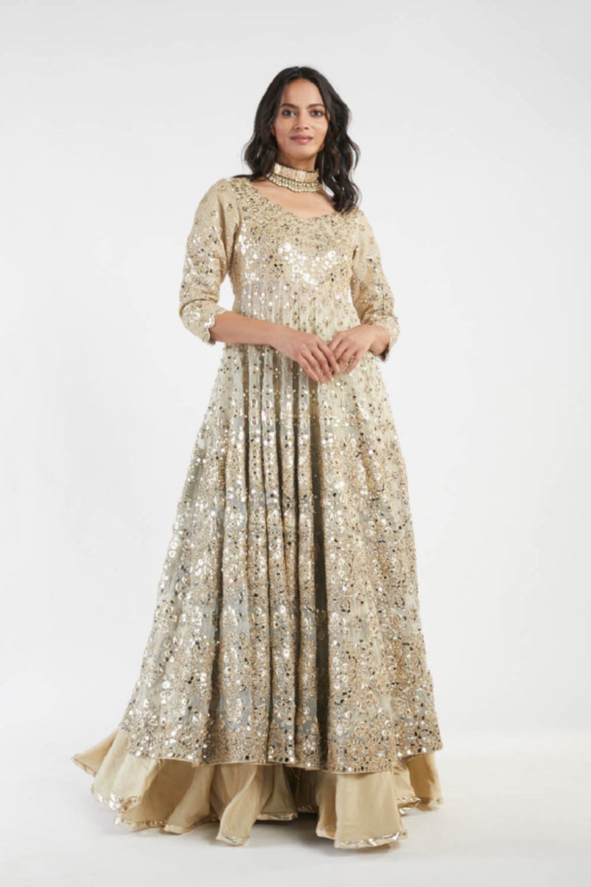 Beige and golden anarkali