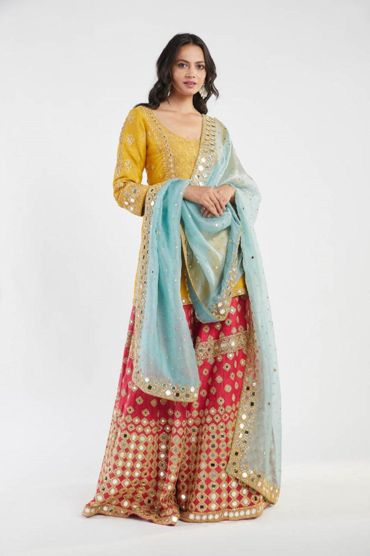 Yellow and pink sharara set