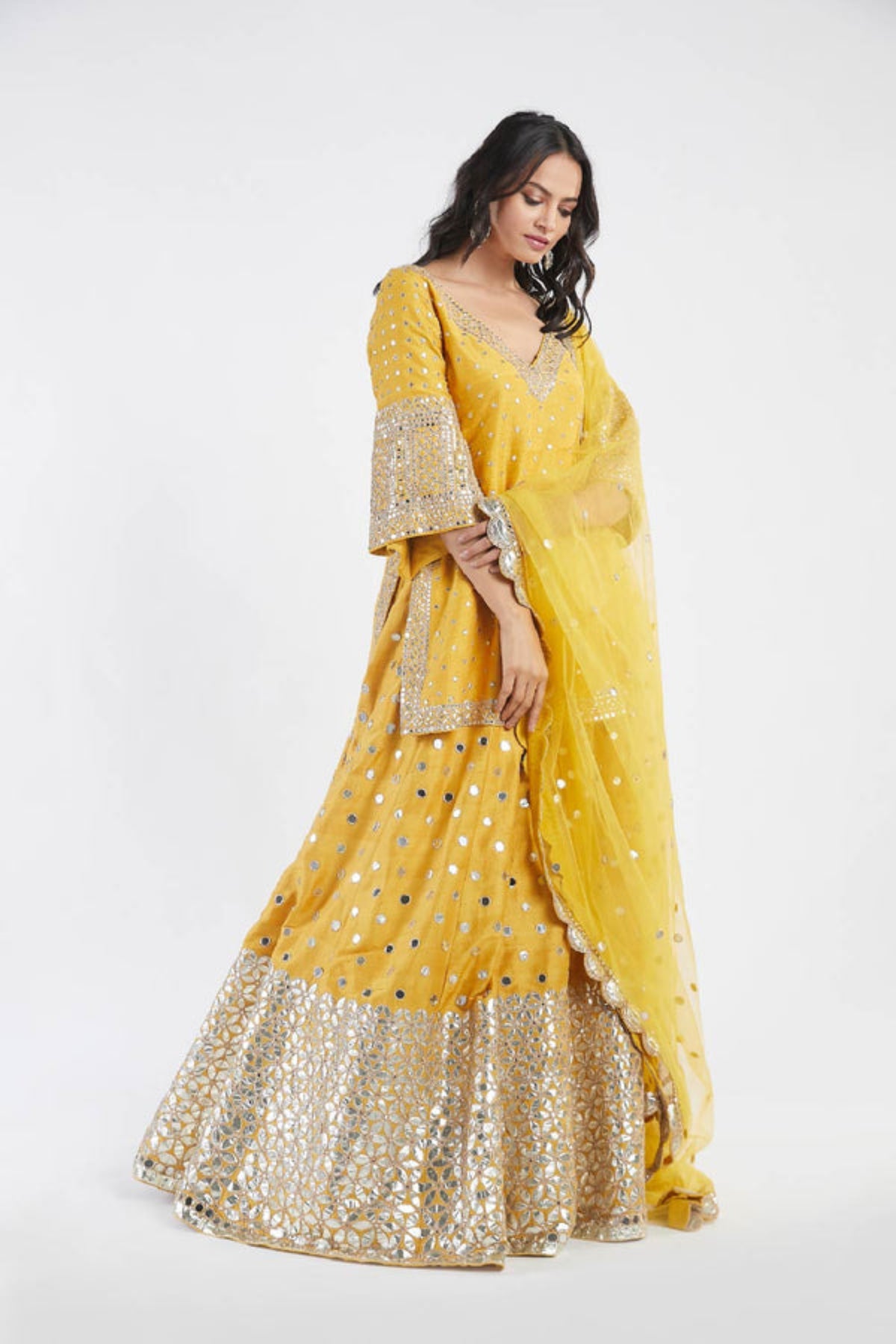 Yellow embroidered lehenga set