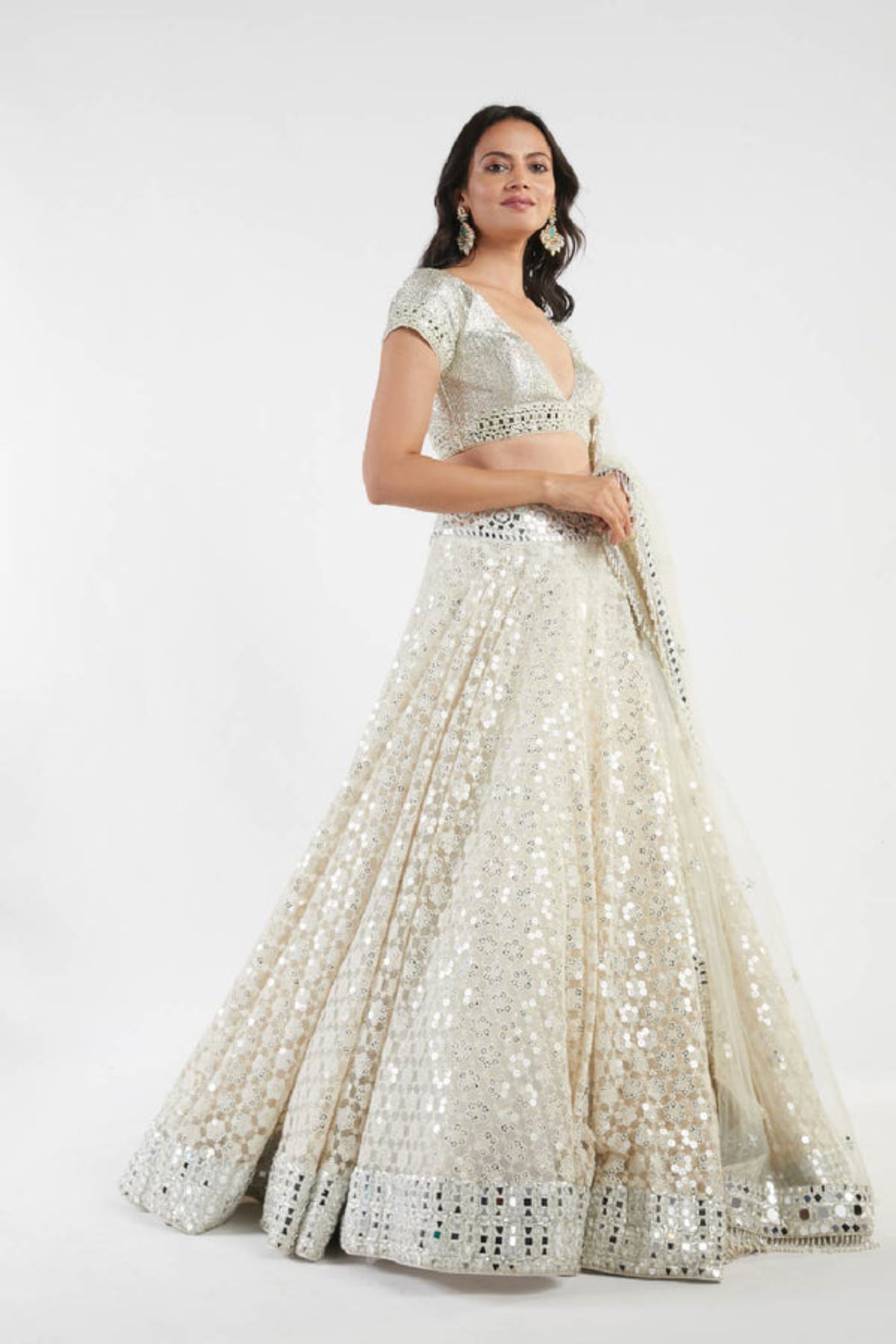 Ivory embroidered lehenga set