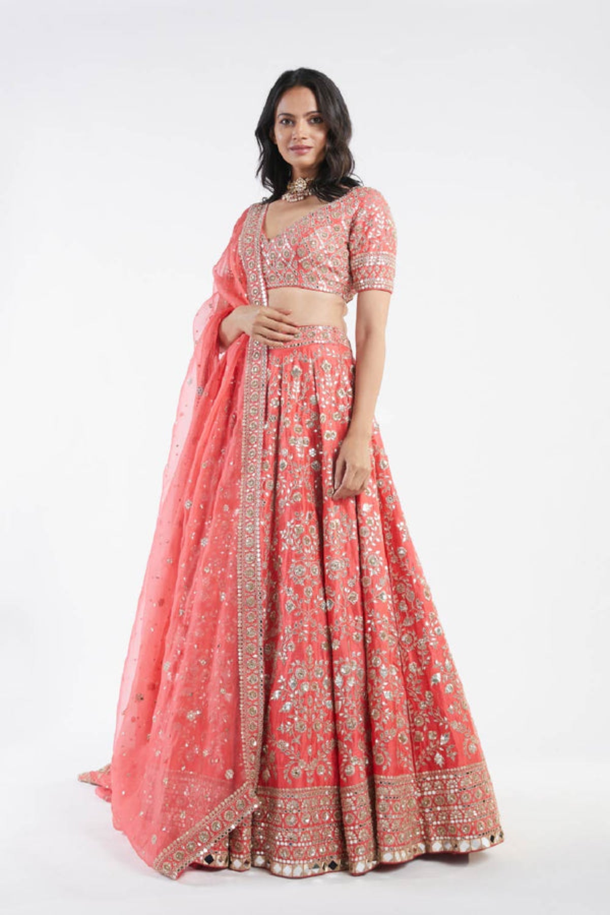 Red embroidered lehenga set