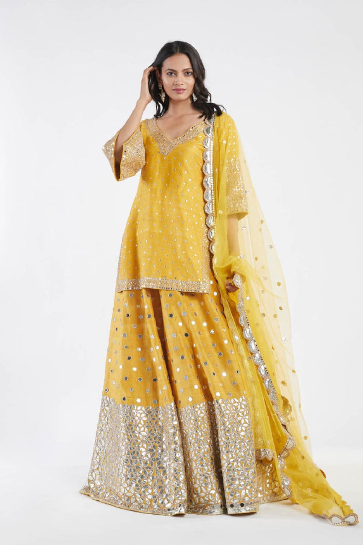 Yellow embroidered lehenga set