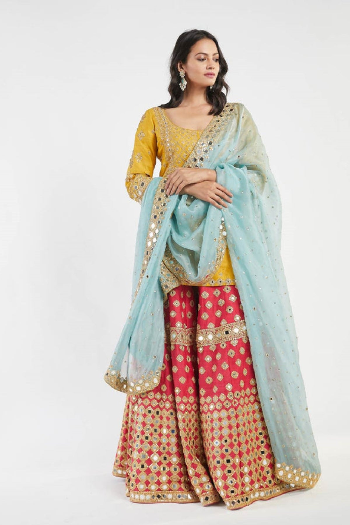 Yellow and pink sharara set