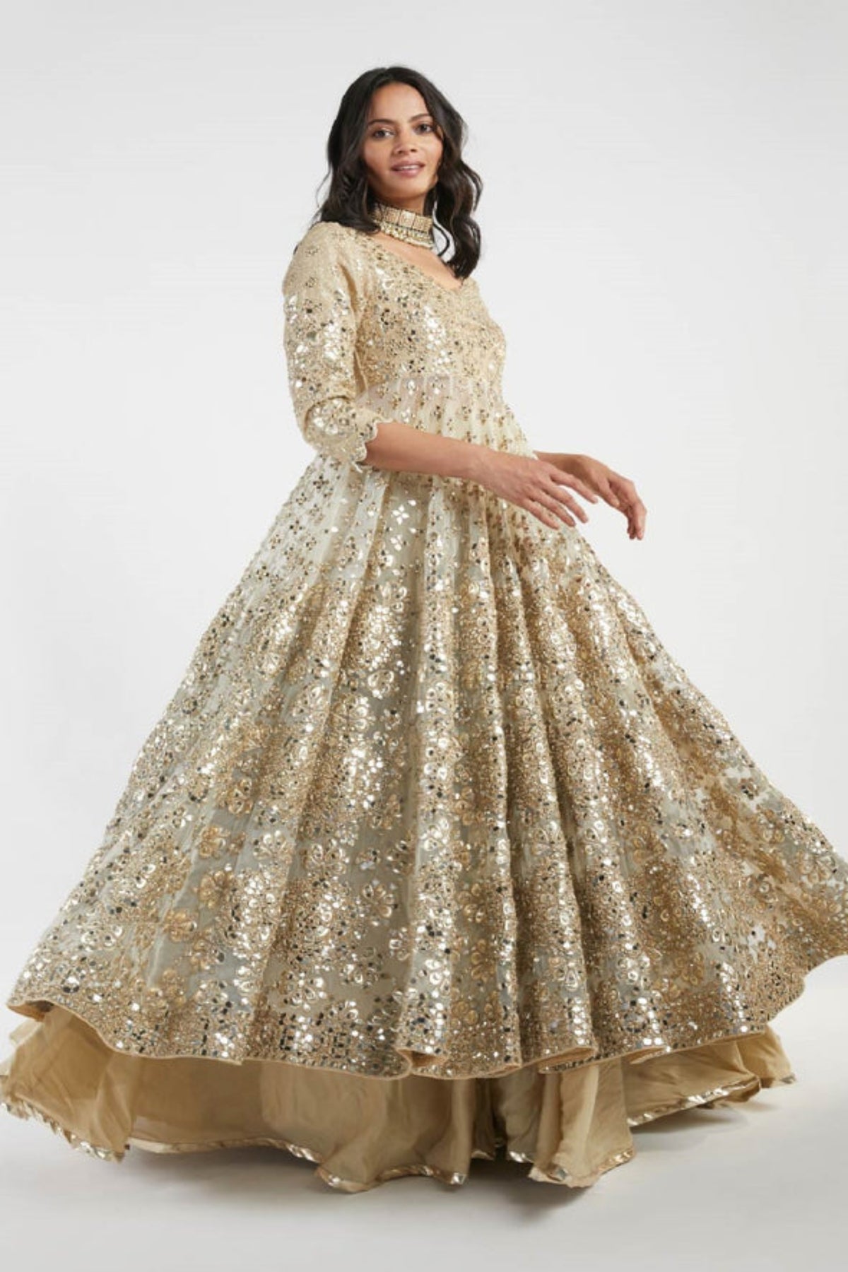 Beige and golden anarkali