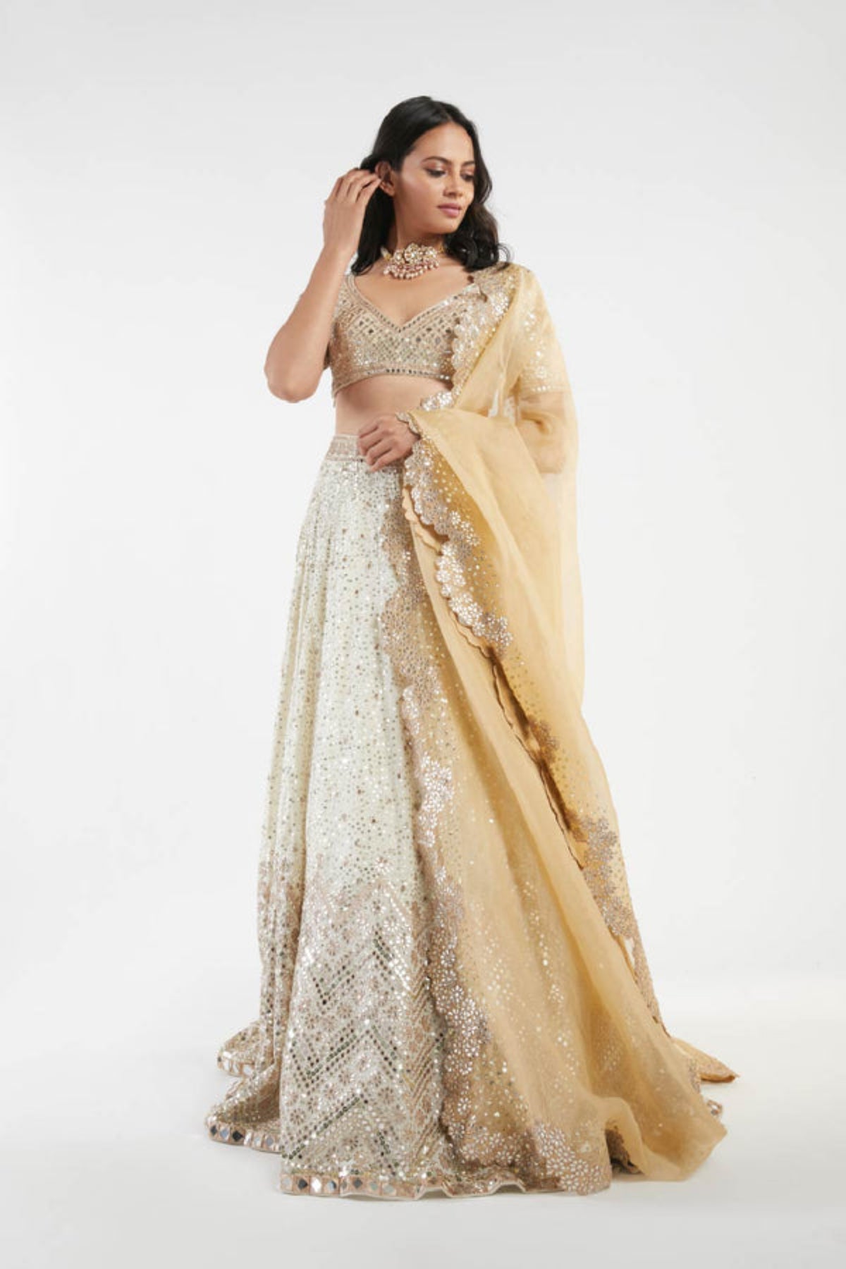 Ivory embroidered lehenga set