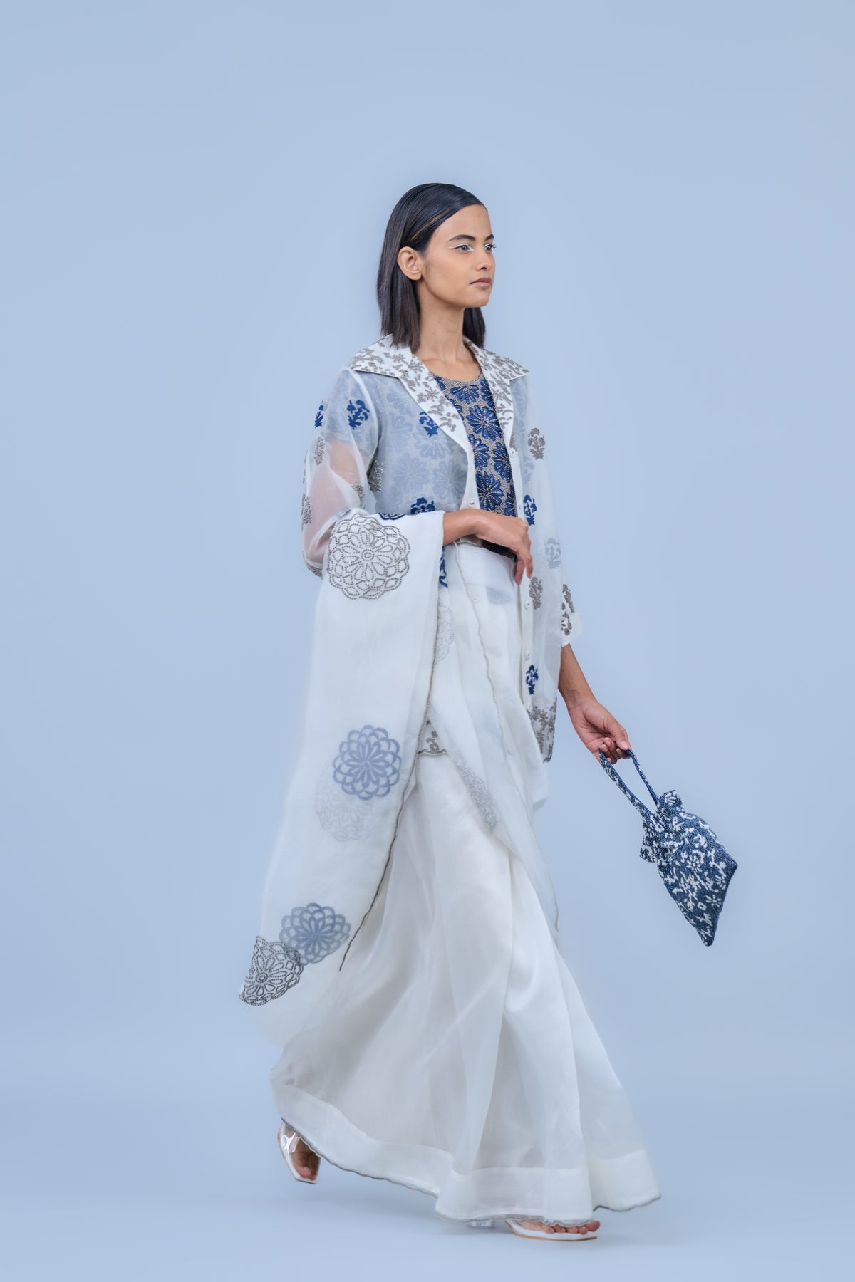 Space Blue &amp; Ecru Beaded Bag