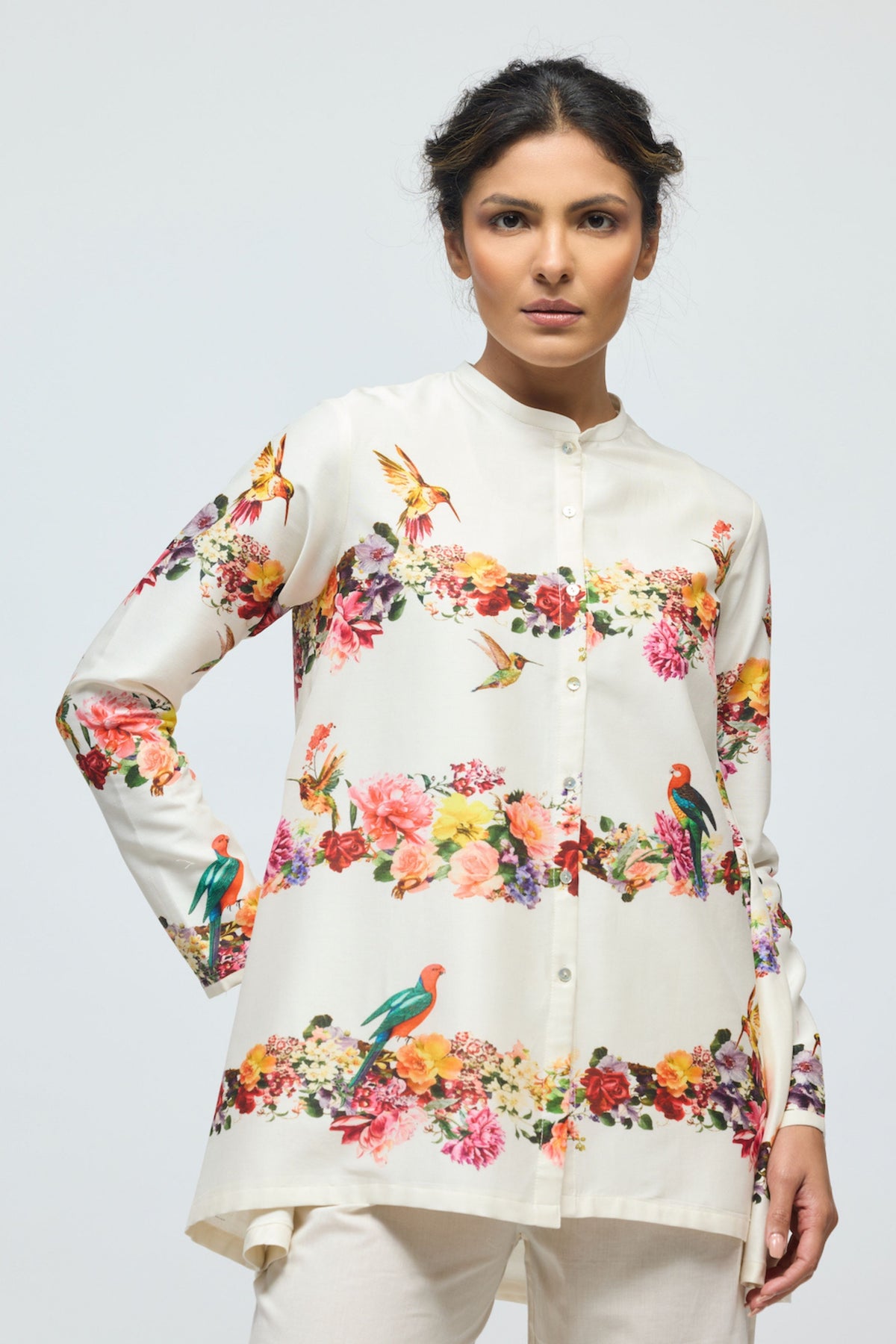 Ivory Floral Chanderi Tunic Set