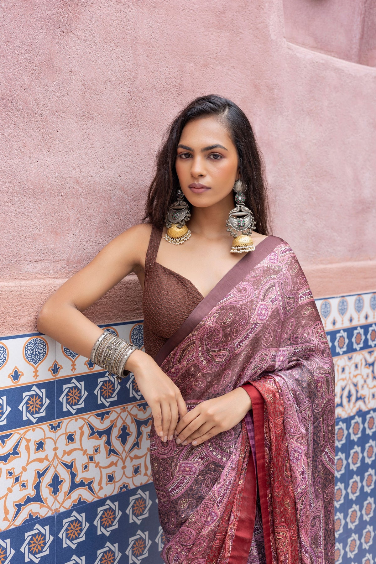 Pink Ombre Saree Set