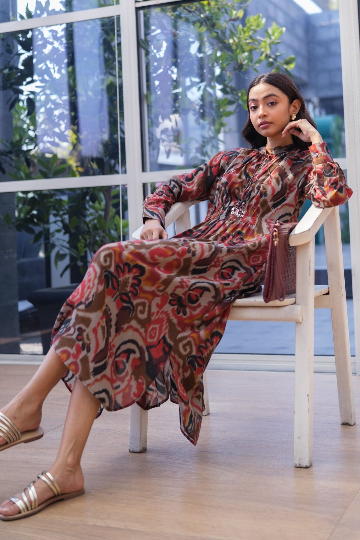Dark Ikat Gather Dress