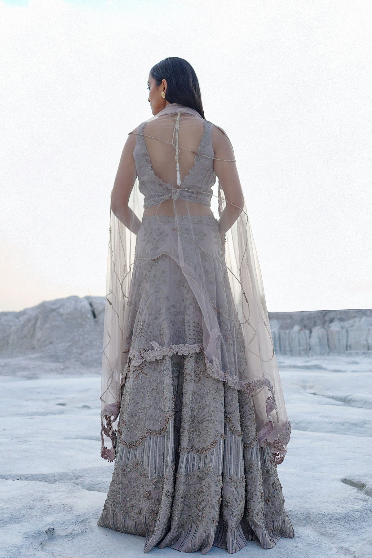 Grey Embellished Lehenga Set
