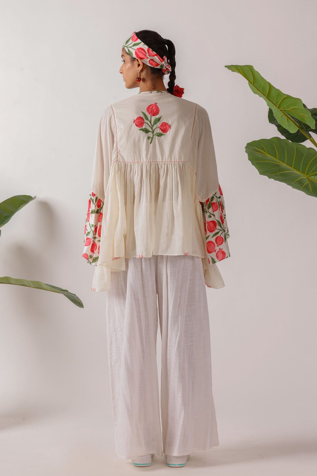 Pomegranate Printed Flared Sleeves Top