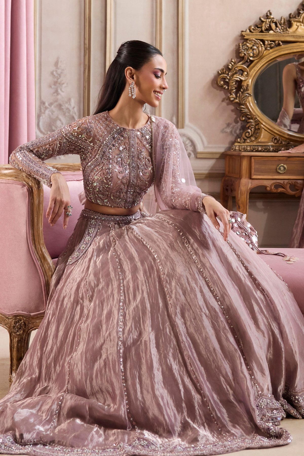 Champagne Tissue Lehenga