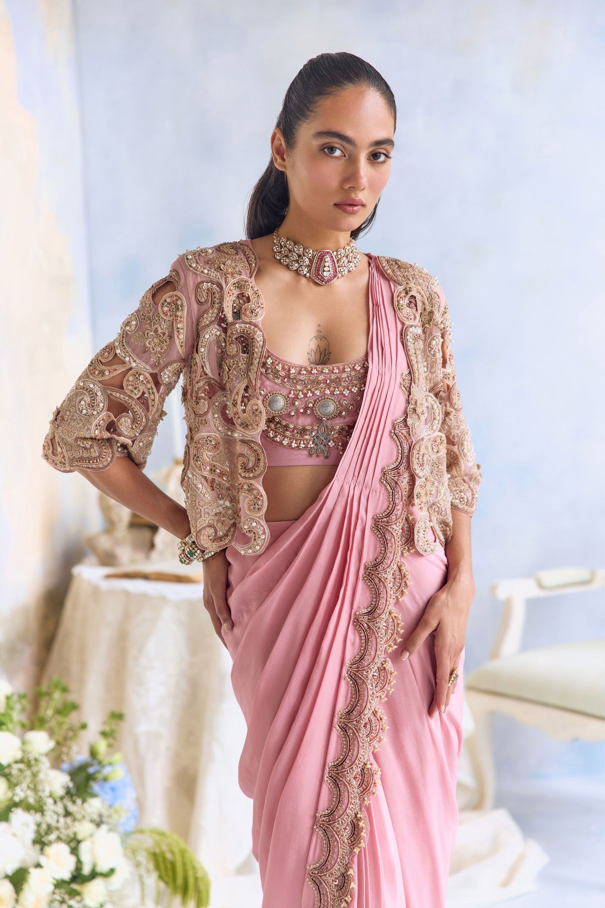 Rose Jacket Saree Set