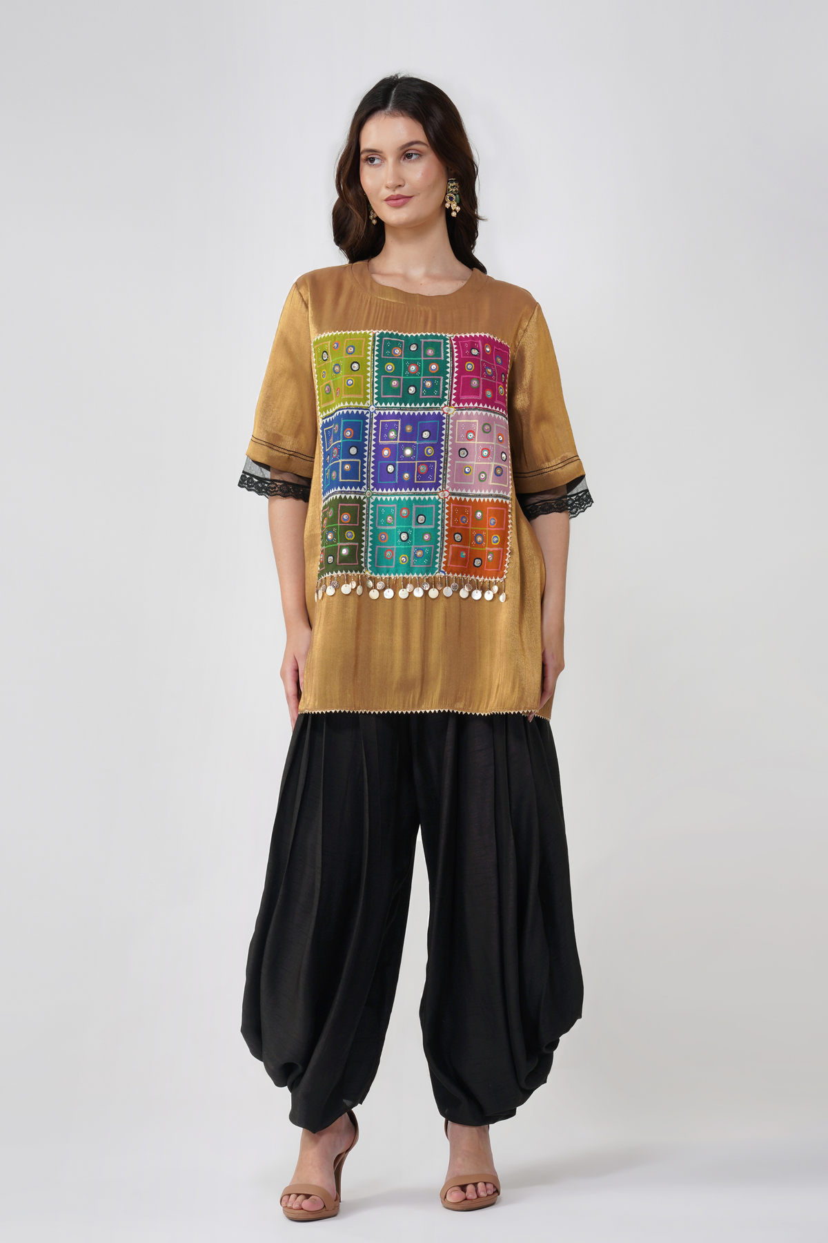 Mirrorwork Printed Top and Dhoti Set