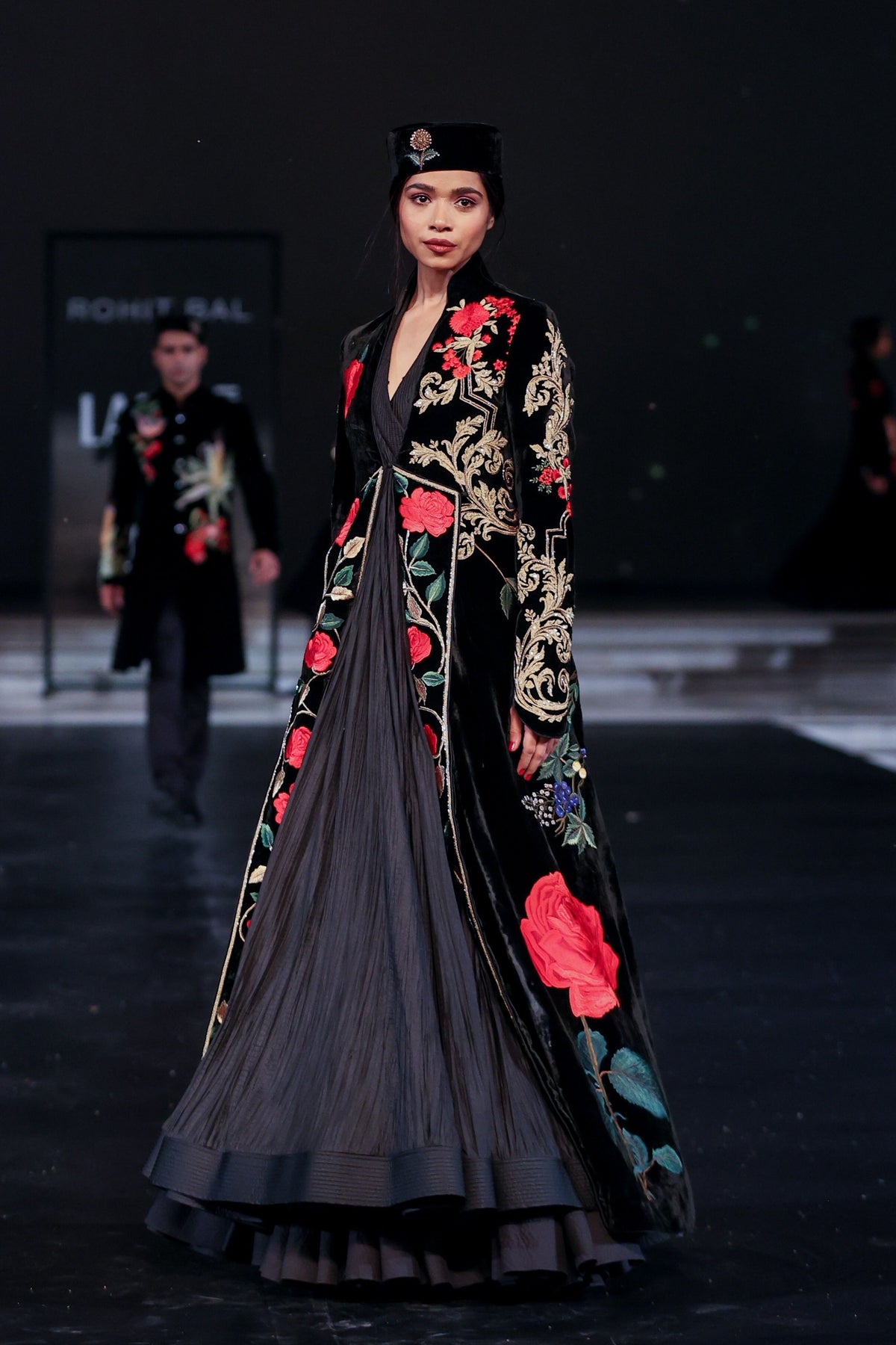 Embroidered Silk Velvet Long Jacket