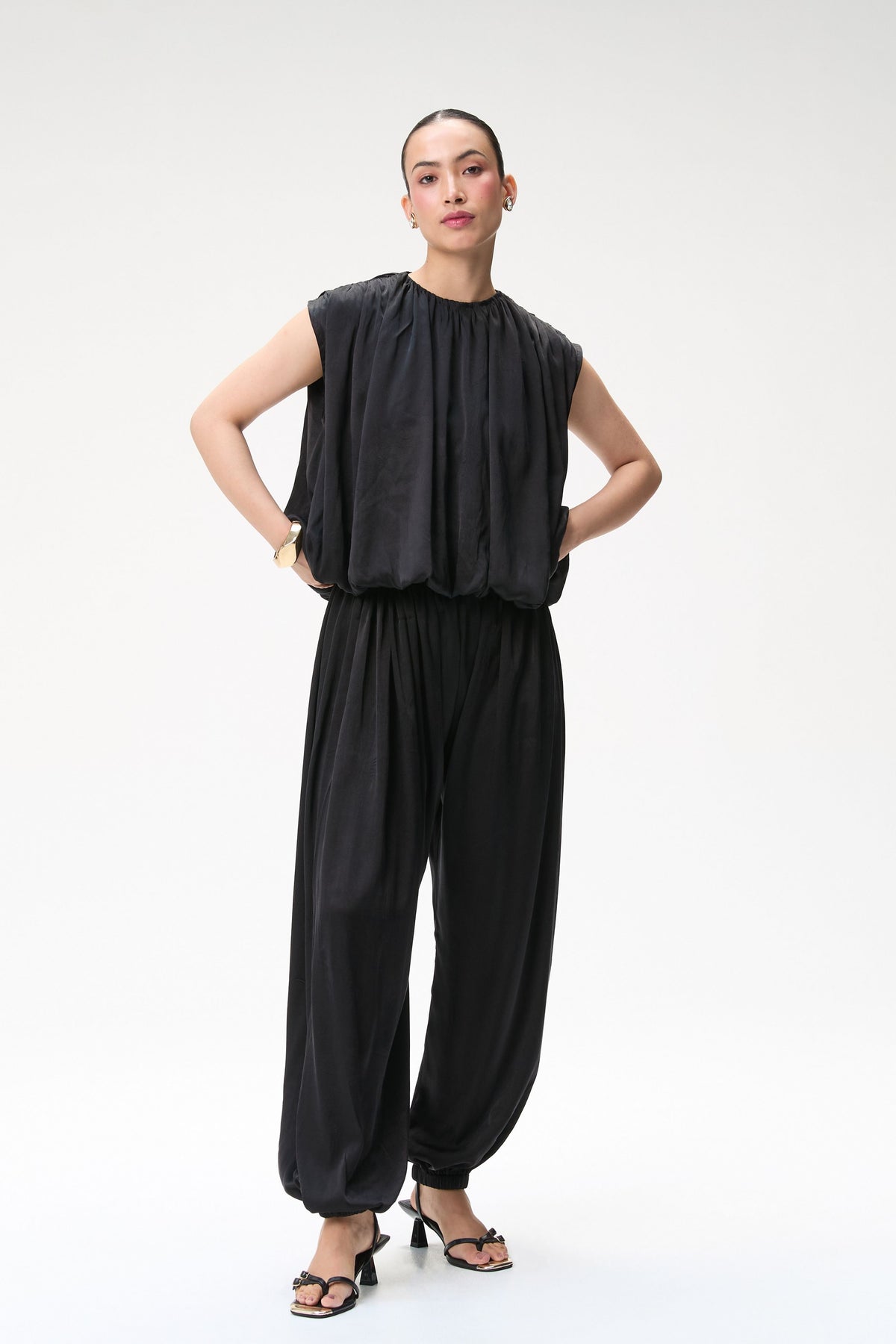 Black Silk Balloon Top