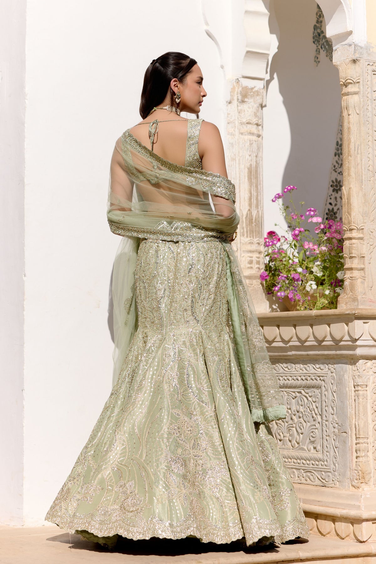 Sage Fish Cut Lehenga Set