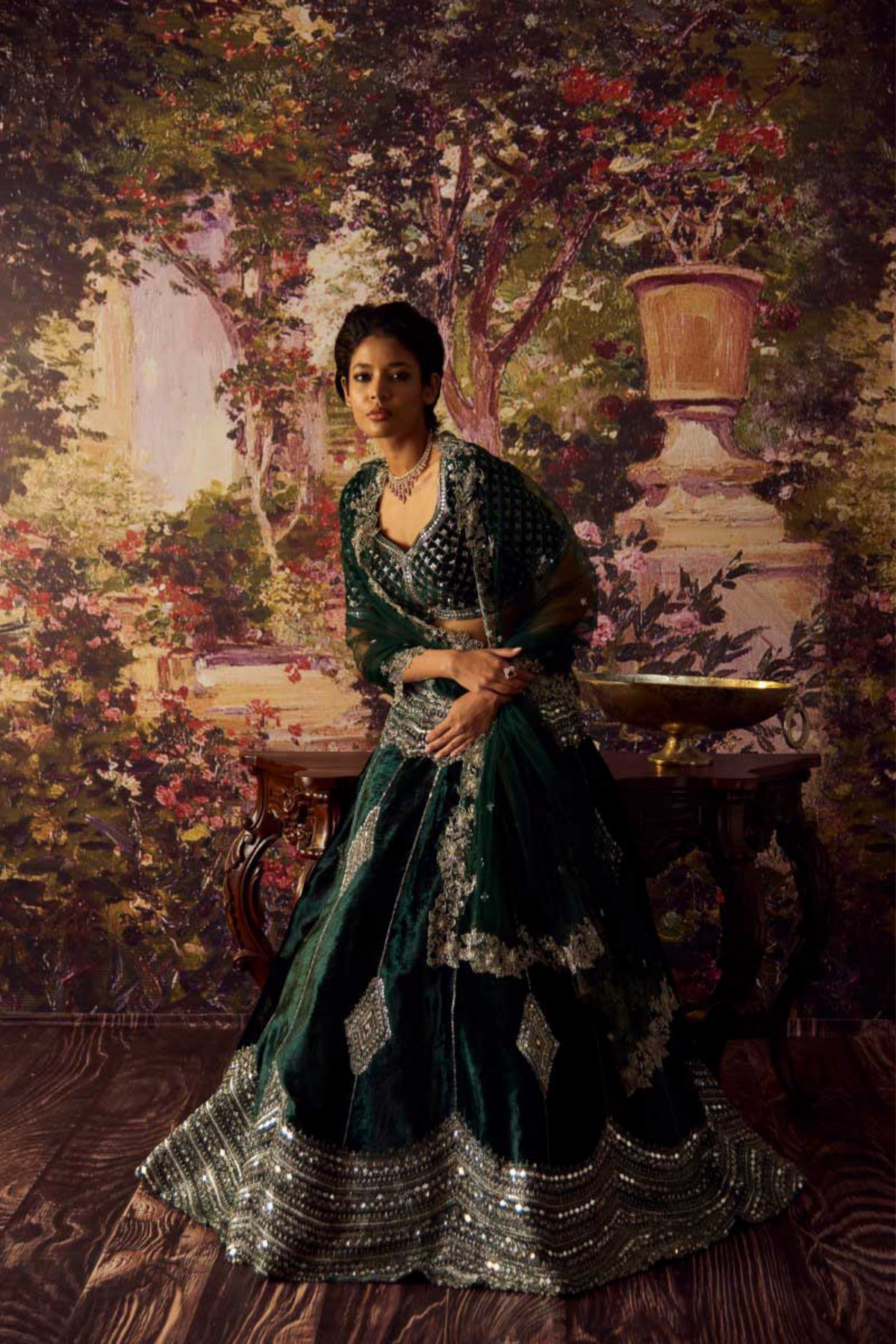 Green Velvet Lehenga Set