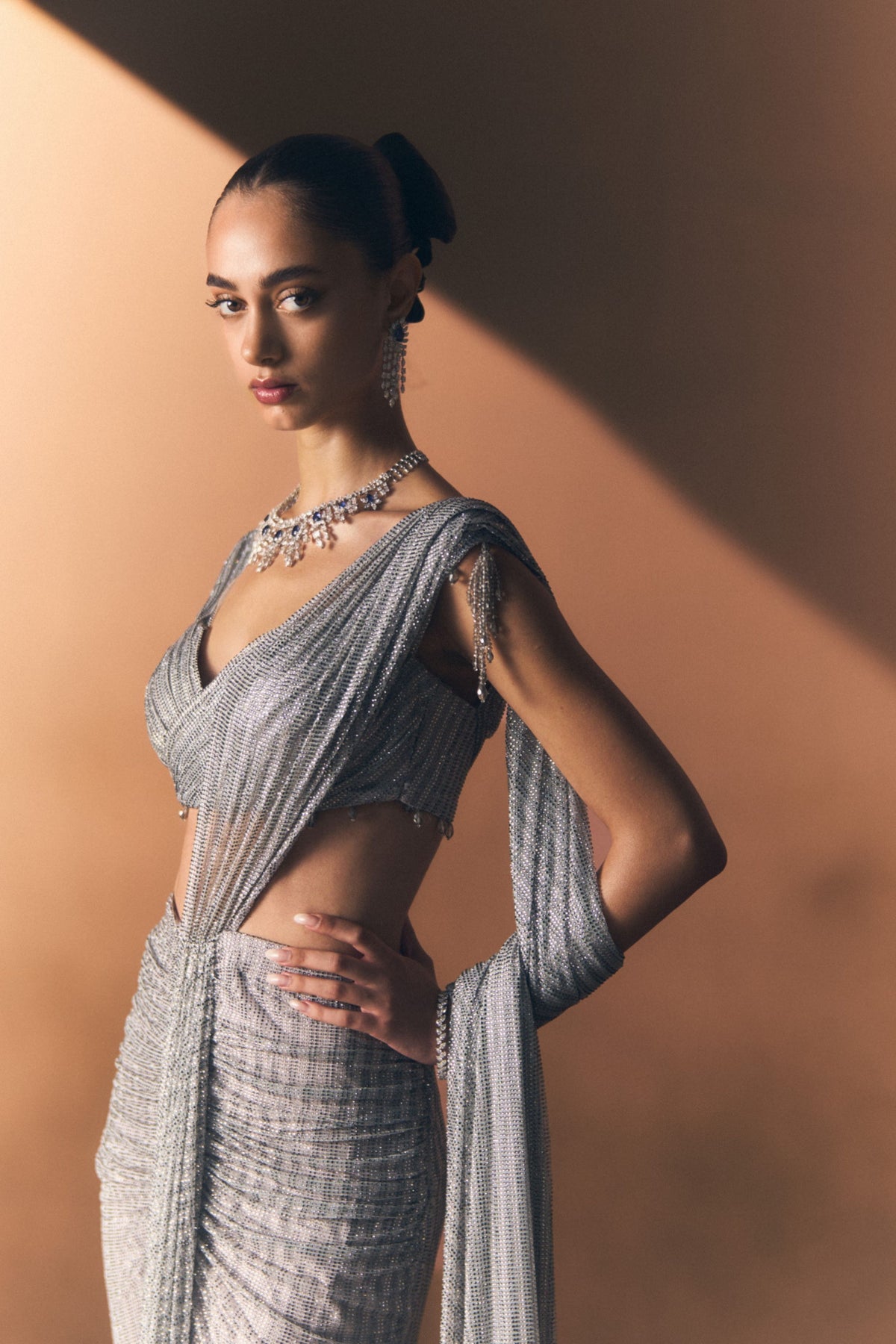 Pewter Drape Saree Set